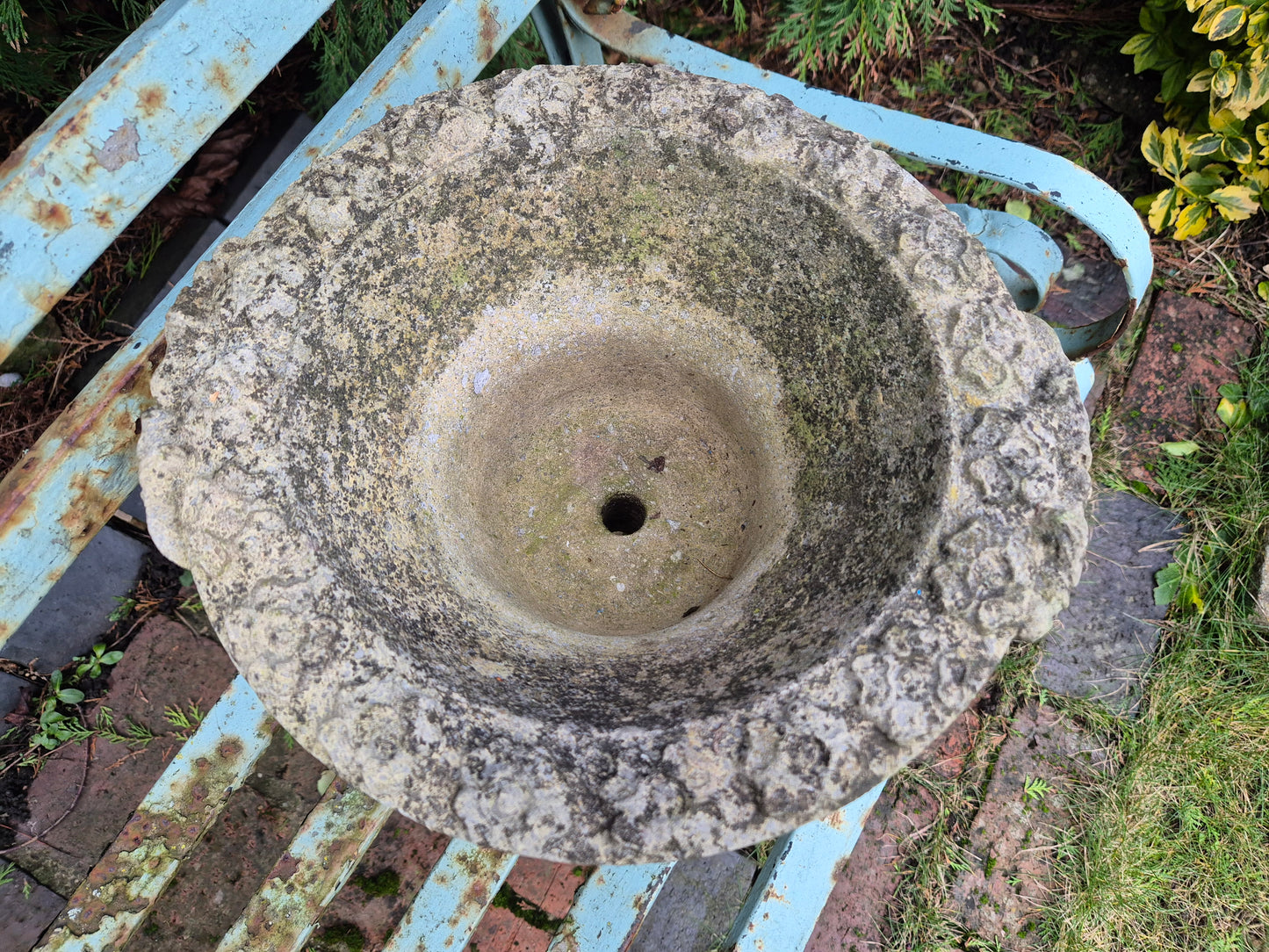 Vintage Small Garden Urn With Grape Design Available In The Malthouse Collective antiques centre in Stroud GL6 6NU