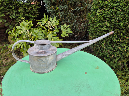 Vintage RARE 3/4 Gallon Galvanised Long Reach Watering Can Brass Badge