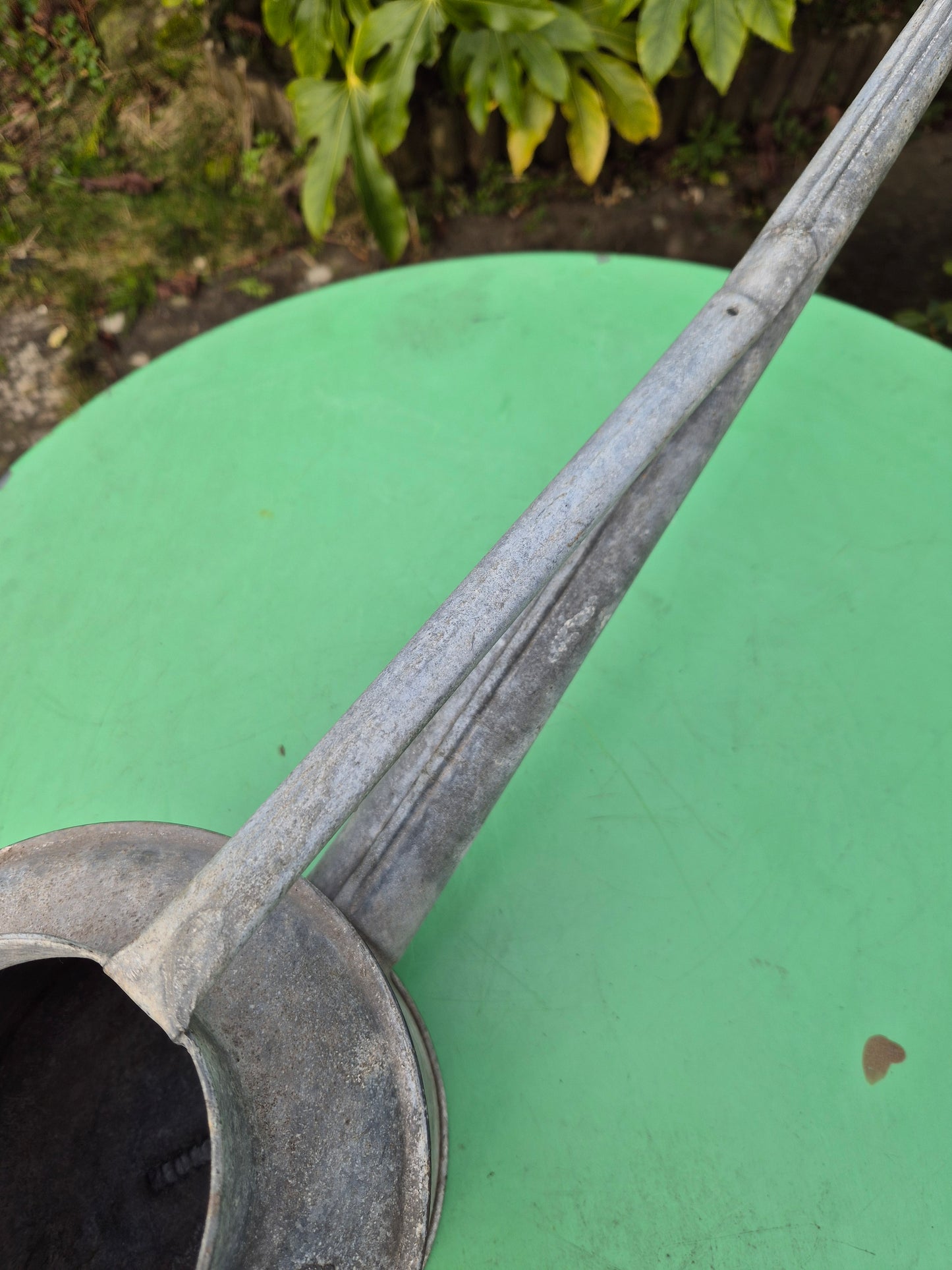 Vintage RARE 3/4 Gallon Galvanised Long Reach Watering Can Brass Badge