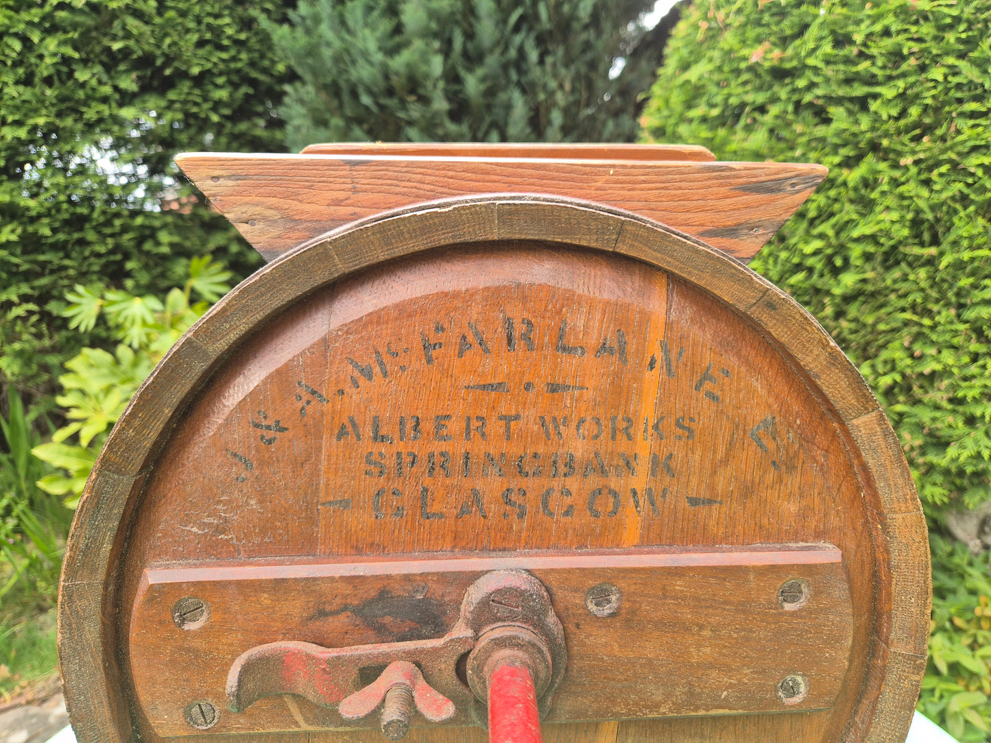 Antique wooden butter churn by J. & A. McFarlane