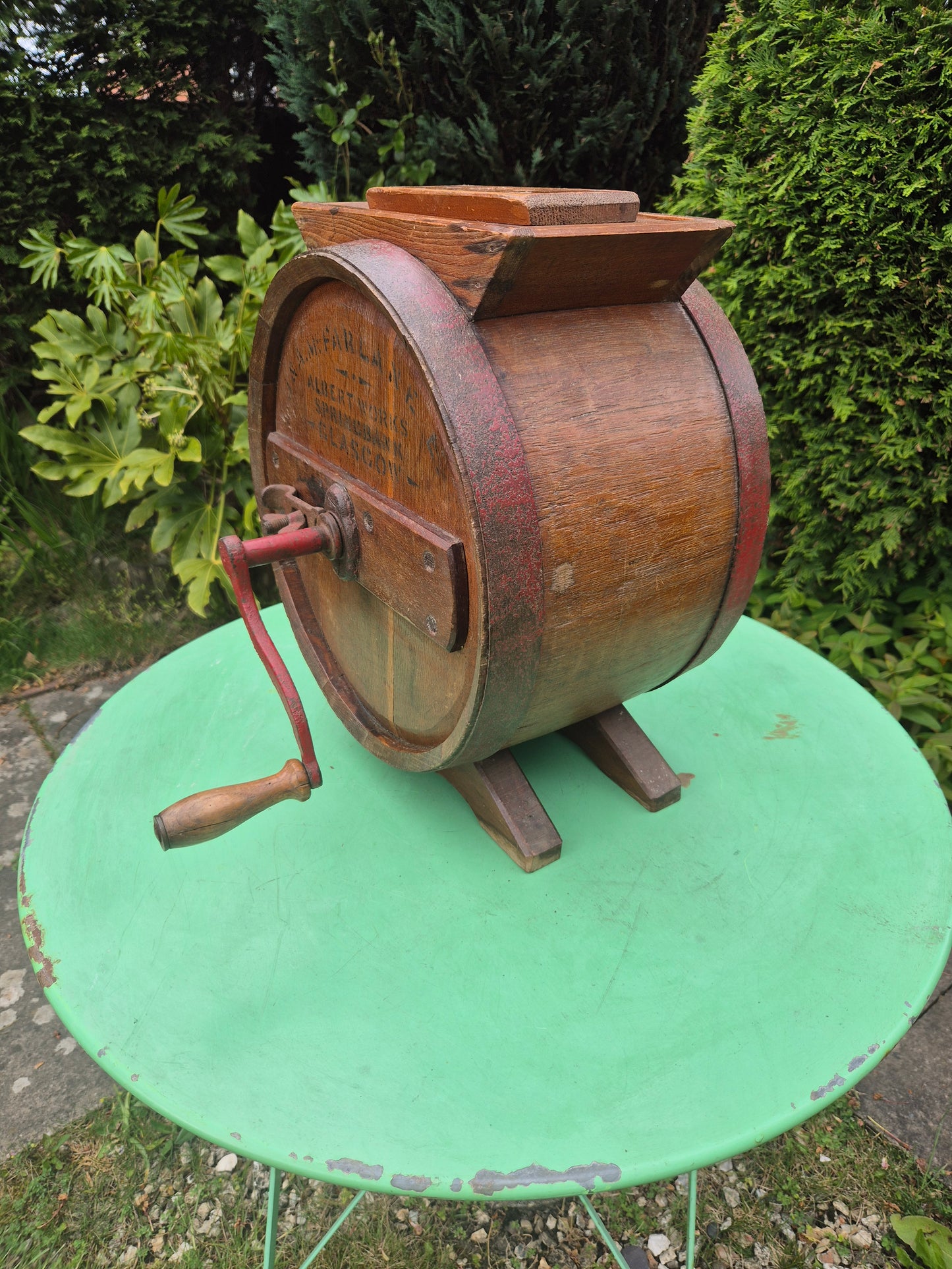 Antique wooden butter churn by J. & A. McFarlane