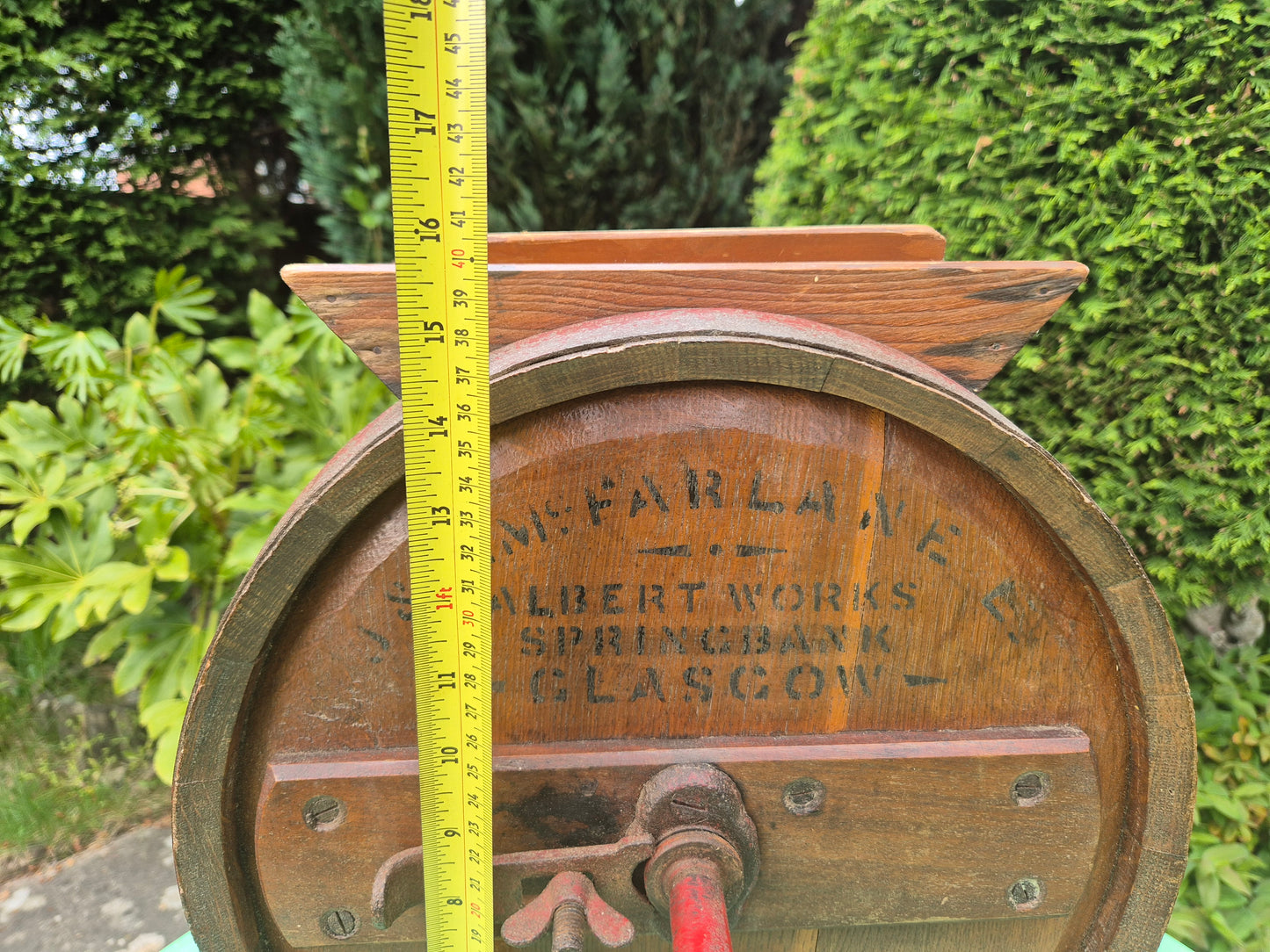 Antique wooden butter churn by J. & A. McFarlane