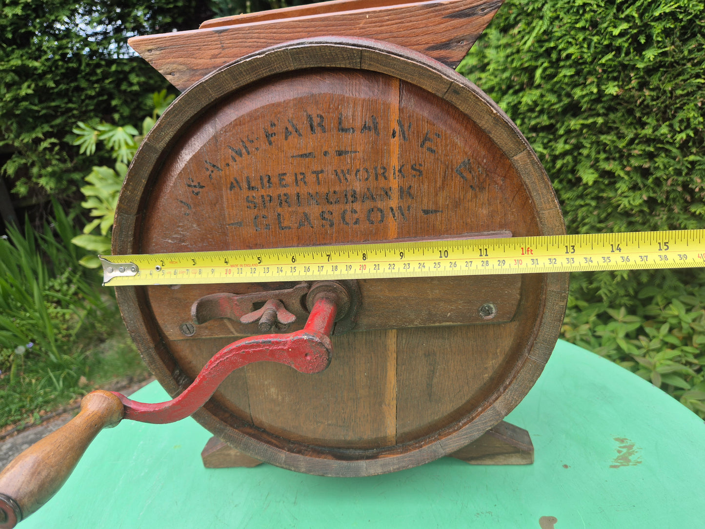 Antique wooden butter churn by J. & A. McFarlane
