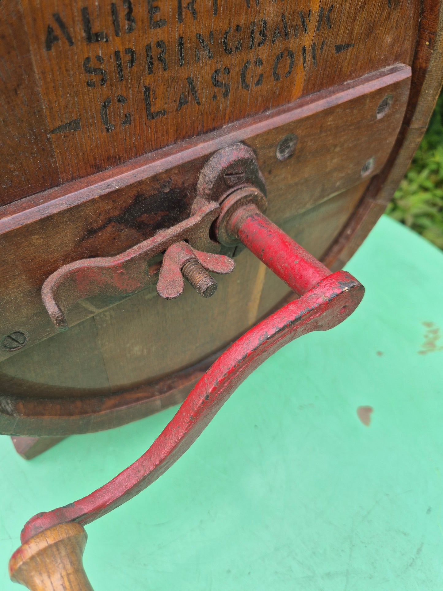 Antique wooden butter churn by J. & A. McFarlane