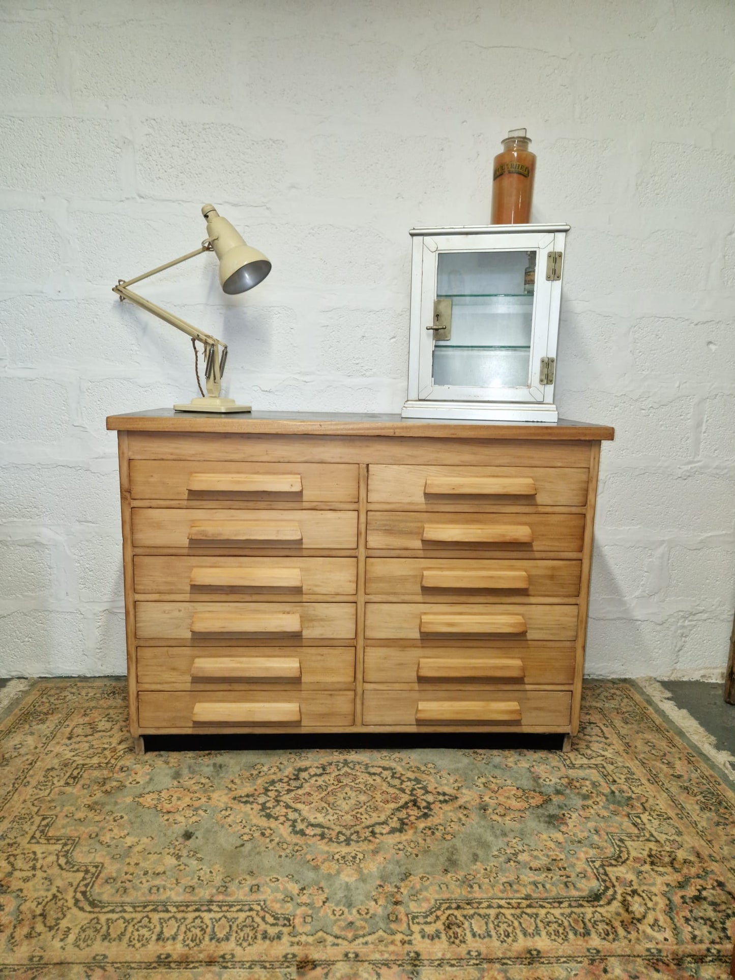 Vintage Industrial Pine Bank Of 12 Drawers