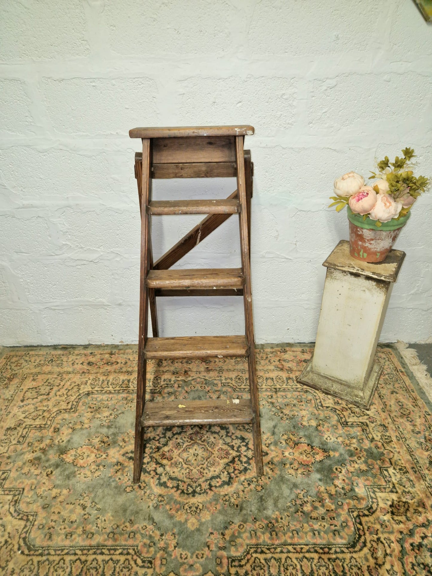 Vintage Rustic Step Ladders Wooden Pine Old Antique