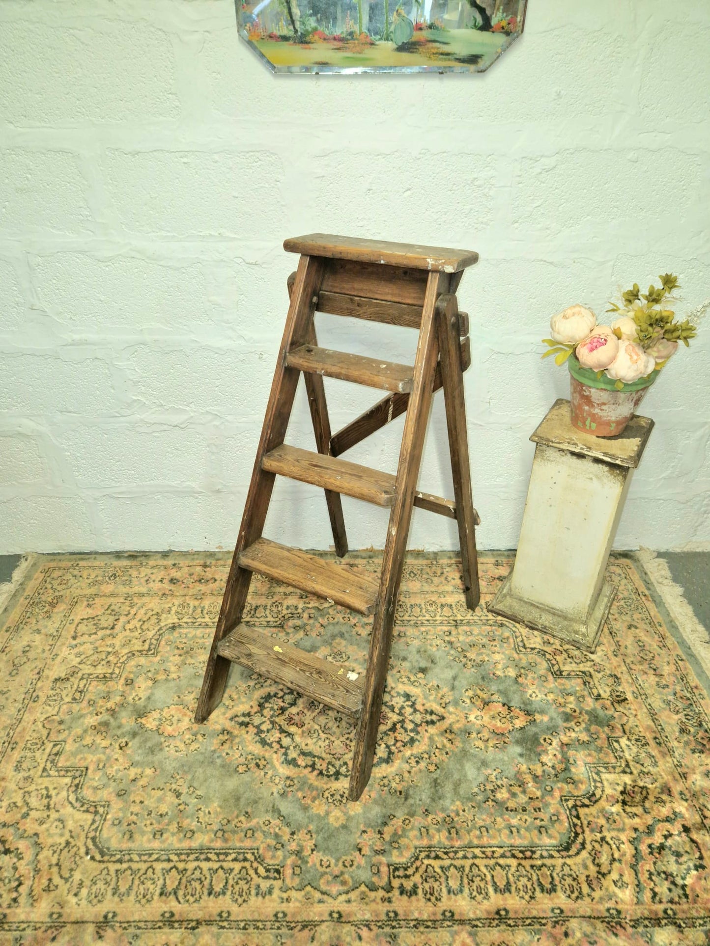 Vintage Rustic Step Ladders Wooden Pine Old Antique