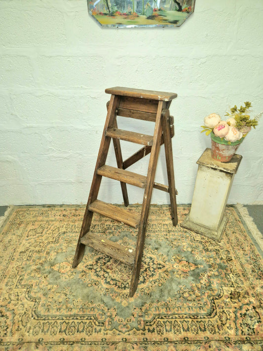 Vintage Rustic Step Ladders Wooden Pine Old Antique