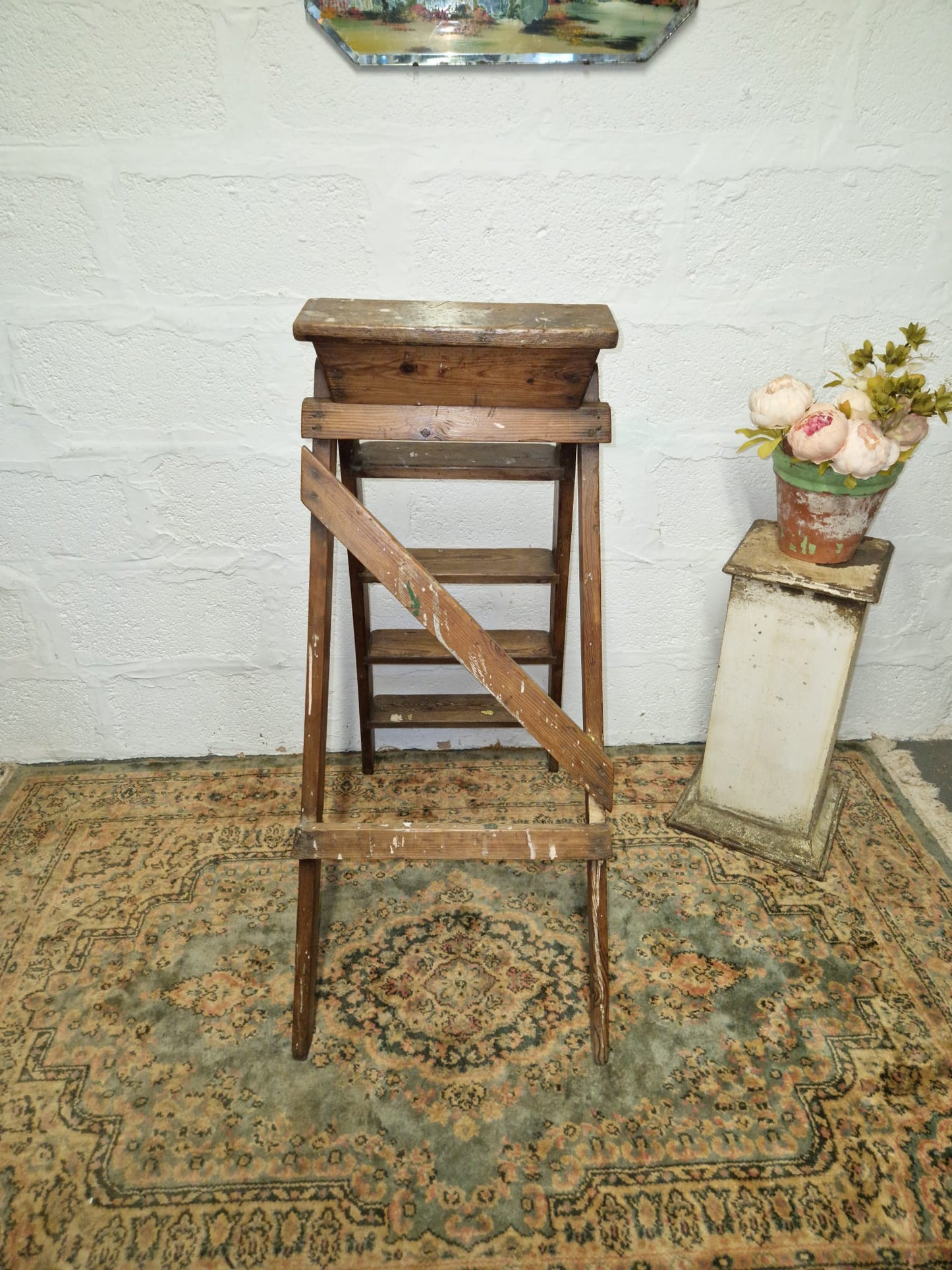 Vintage Rustic Step Ladders Wooden Pine Old Antique