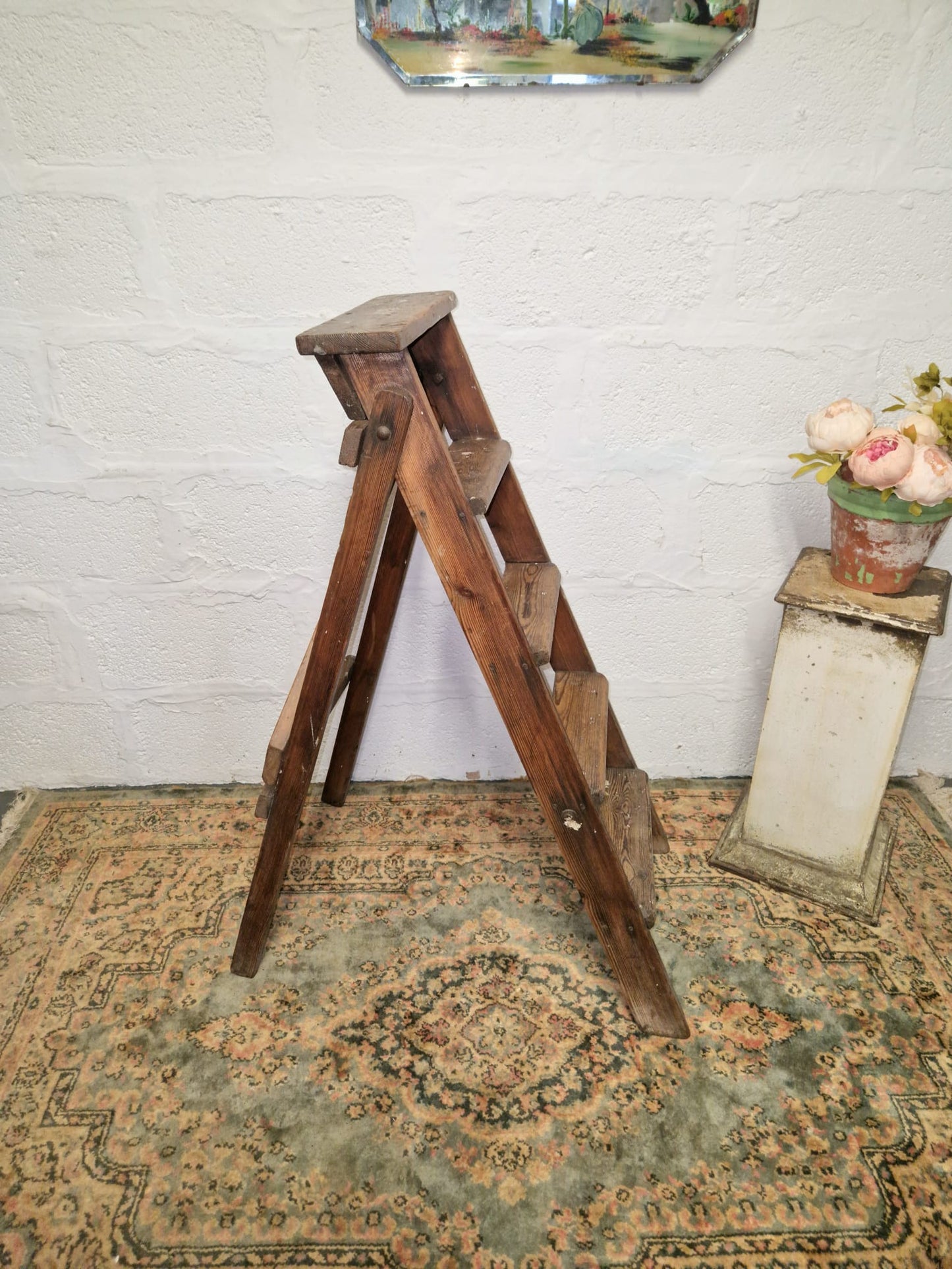 Vintage Rustic Step Ladders Wooden Pine Old Antique