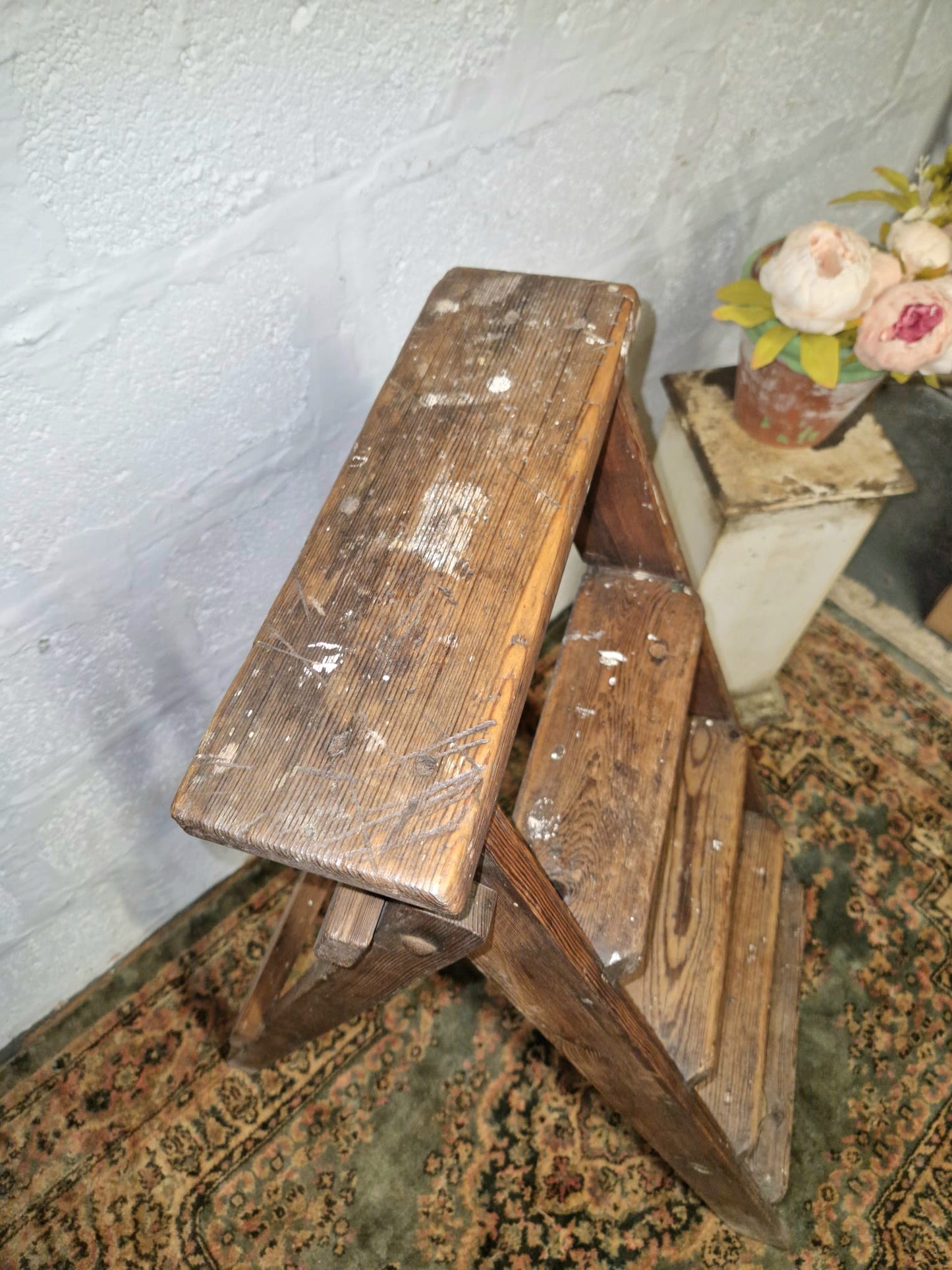 Vintage Rustic Step Ladders Wooden Pine Old Antique