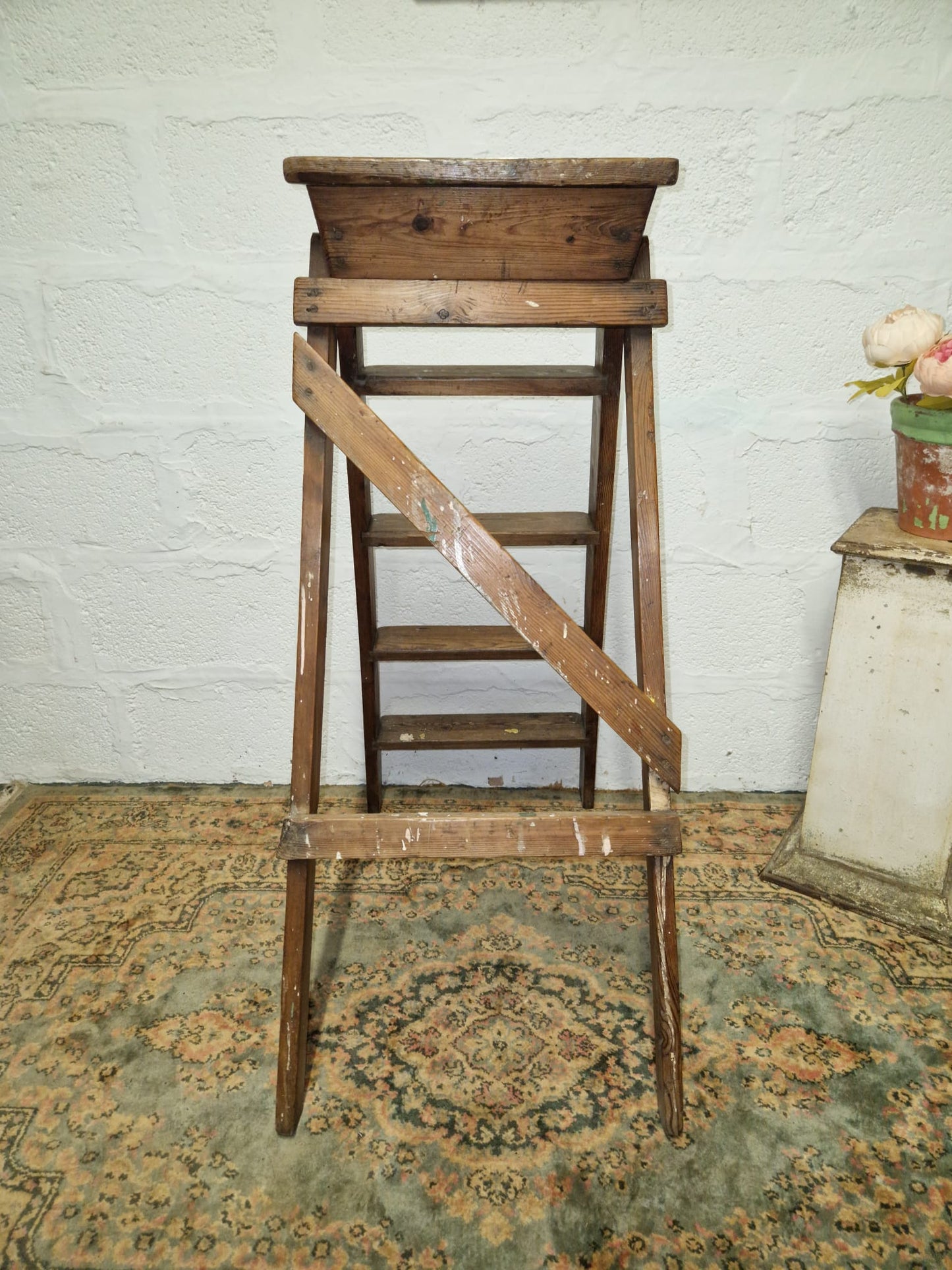 Vintage Rustic Step Ladders Wooden Pine Old Antique