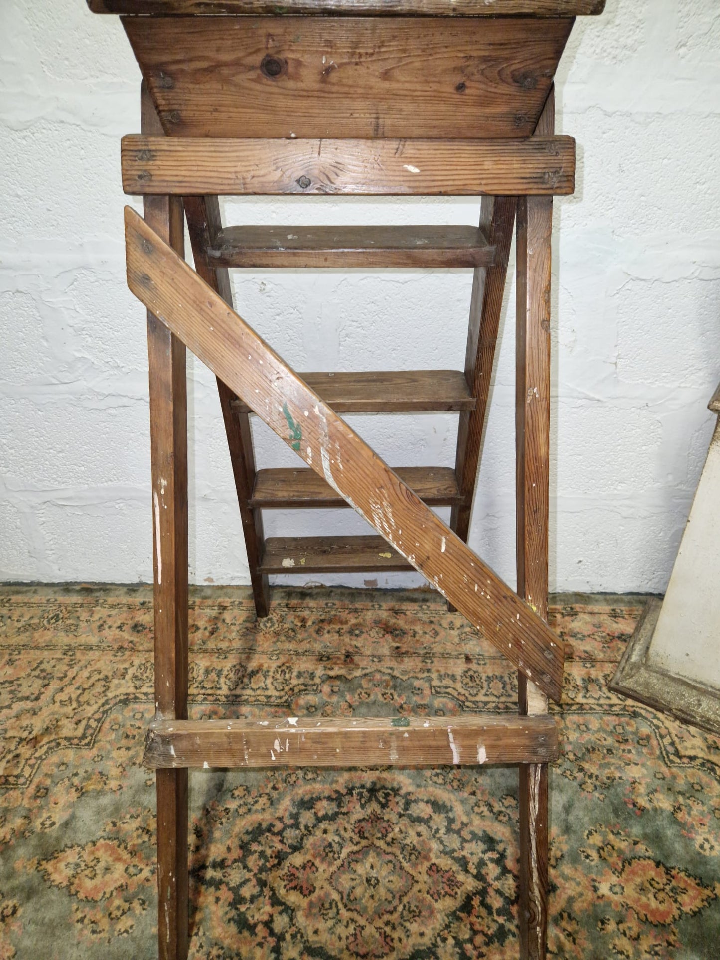 Vintage Rustic Step Ladders Wooden Pine Old Antique