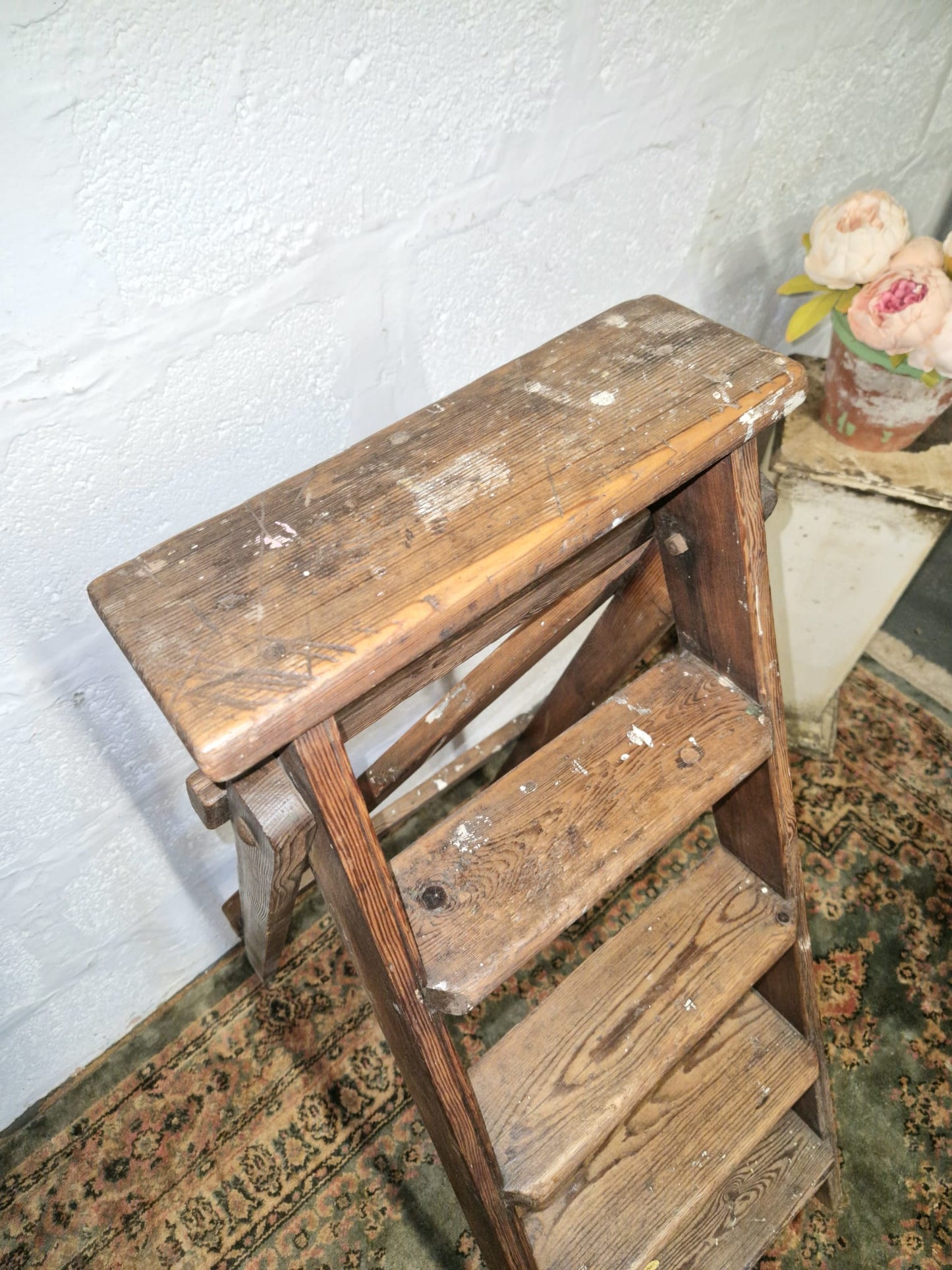 Vintage Rustic Step Ladders Wooden Pine Old Antique