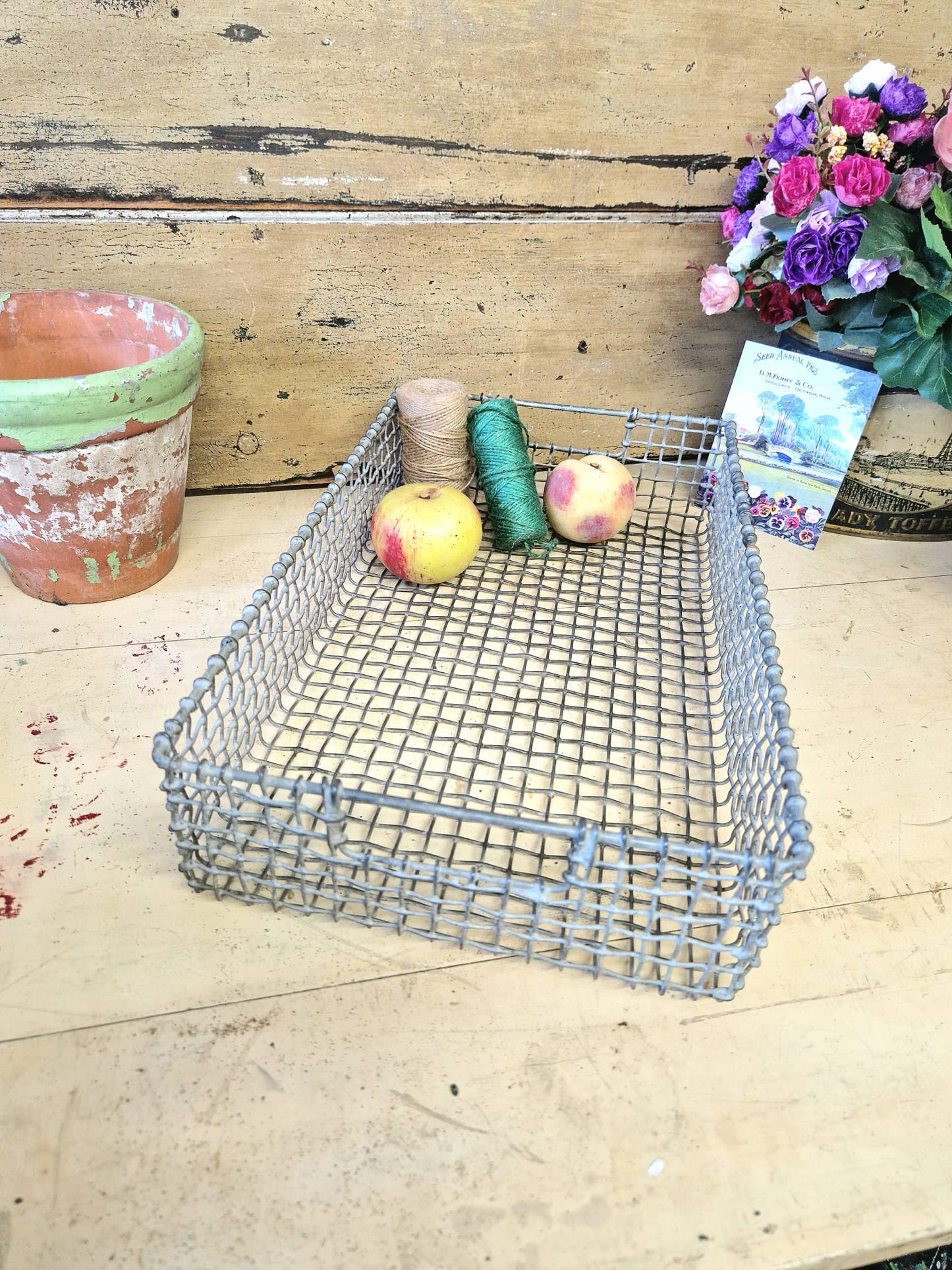 Vintage Industrial Metal Wirework Galvanised Paper Tray Desk Tidy Office 1.2 kg