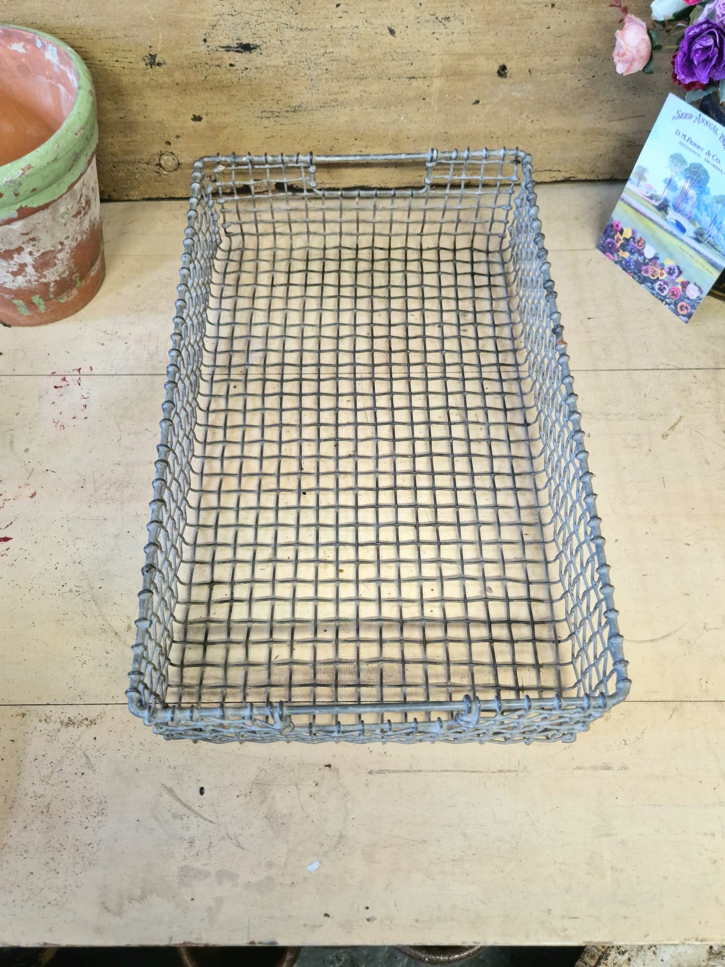 Vintage Industrial Metal Wirework Galvanised Paper Tray Desk Tidy Office 1.2 kg