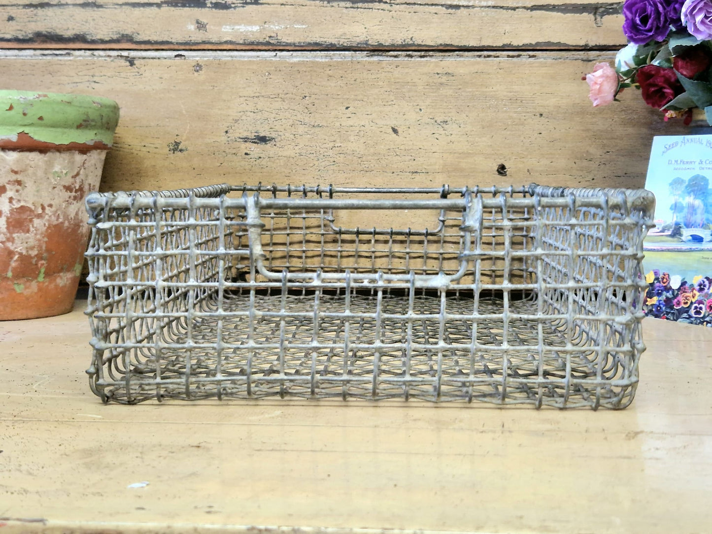 Vintage Industrial Metal Wirework Galvanised Paper Tray Desk Tidy Office 1.2 kg