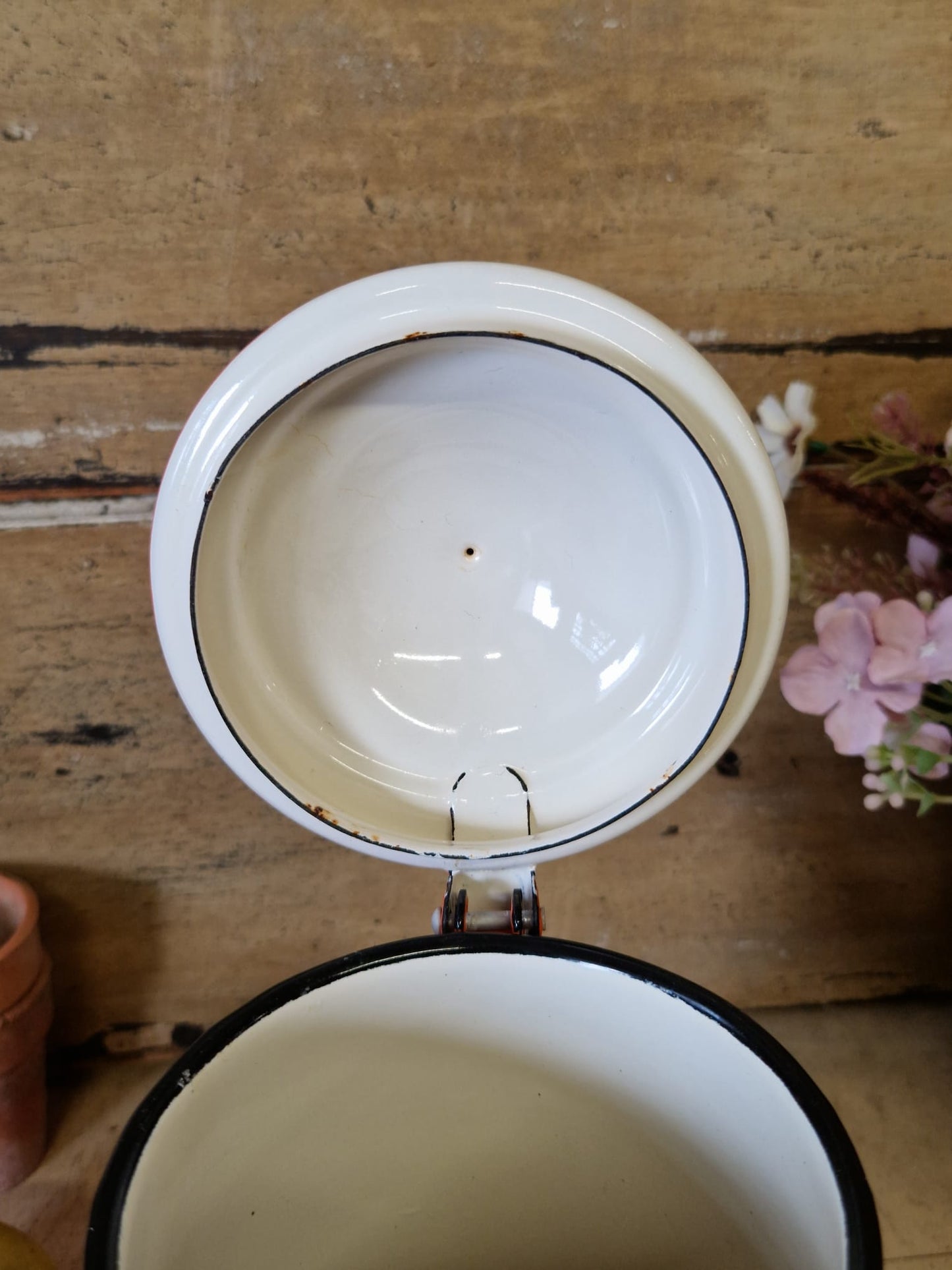 Vintage Enamel Hinged Retro Orange Coffee Pot Kettle