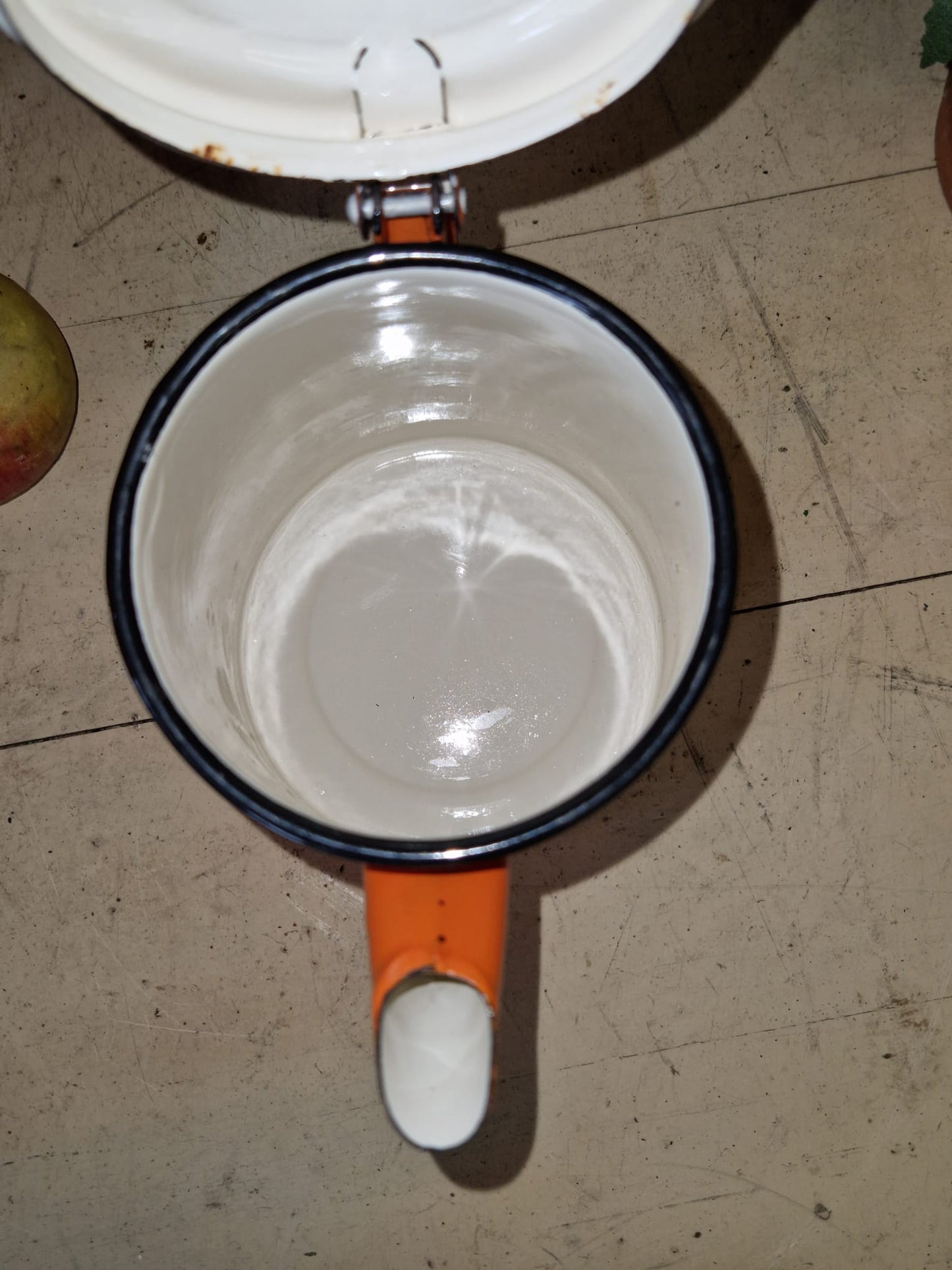 Vintage Enamel Hinged Retro Orange Coffee Pot Kettle