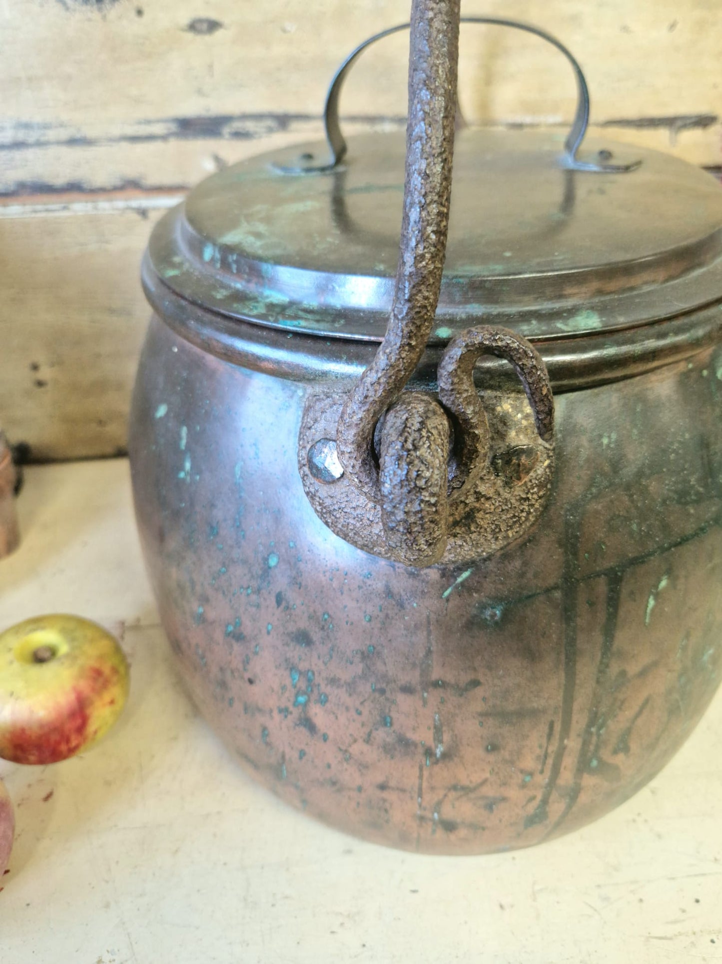 Antique Copper Oval Copper Cooking Pot Late 19th Century Country Home Verdigris