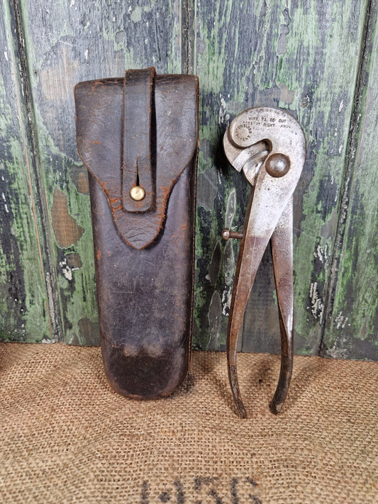 Scarce Antique Pair of WW1 Ironsides USA Patent Wire Cutters in Leather Case