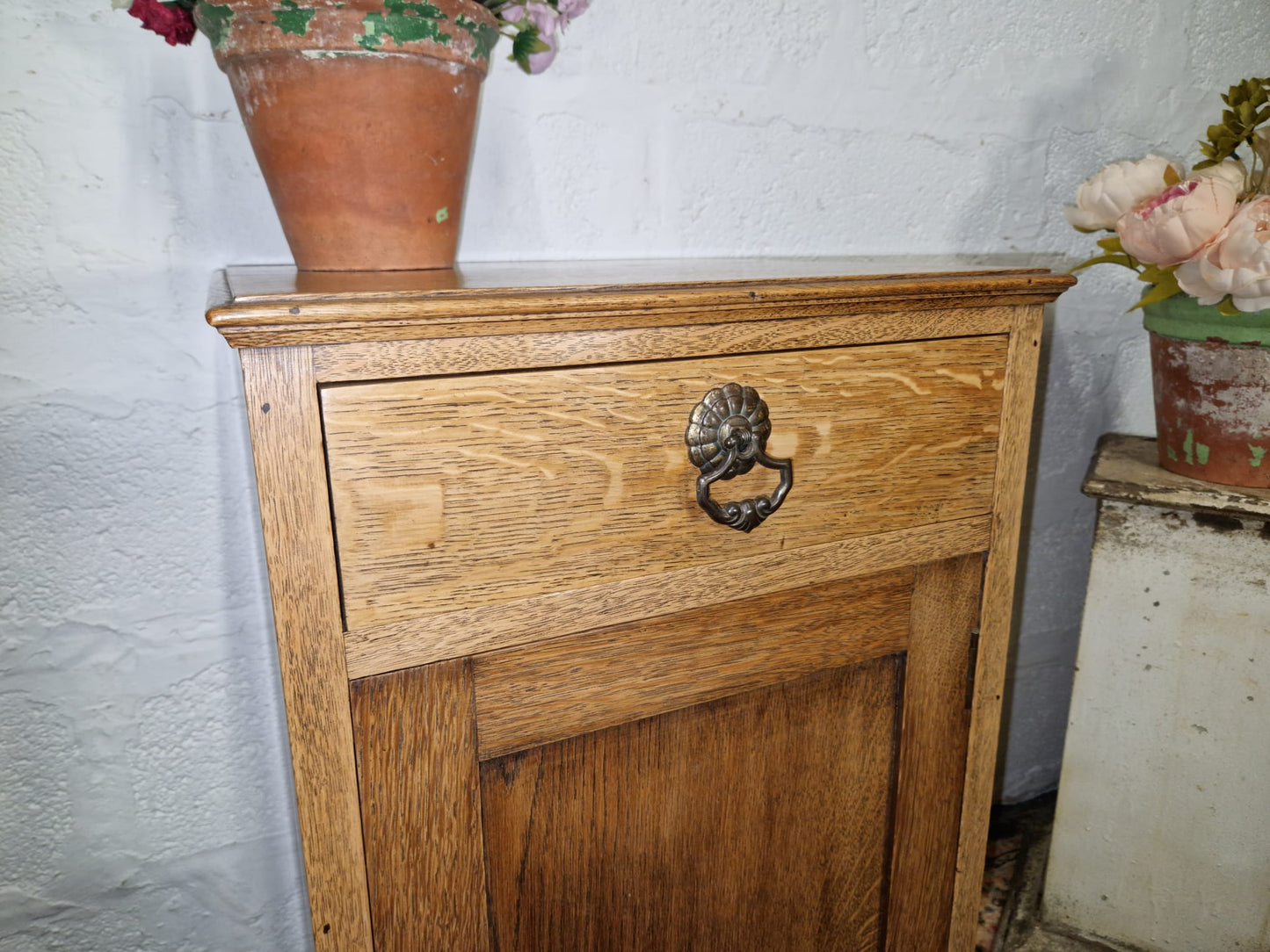 Antique Oak Bedside Cabinet Cupboard Side Table Night Stand With Drawer