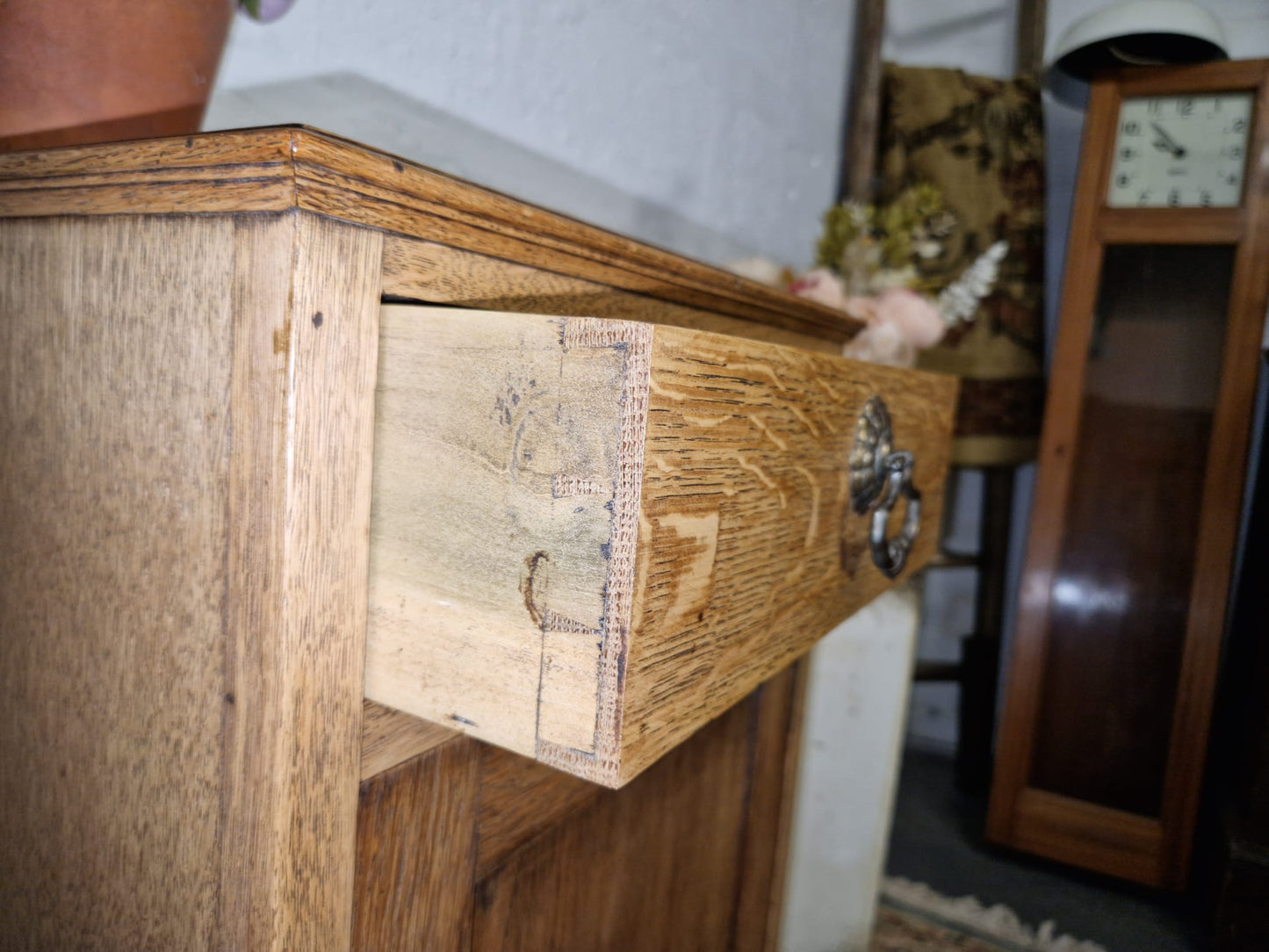 Antique Oak Bedside Cabinet Cupboard Side Table Night Stand With Drawer