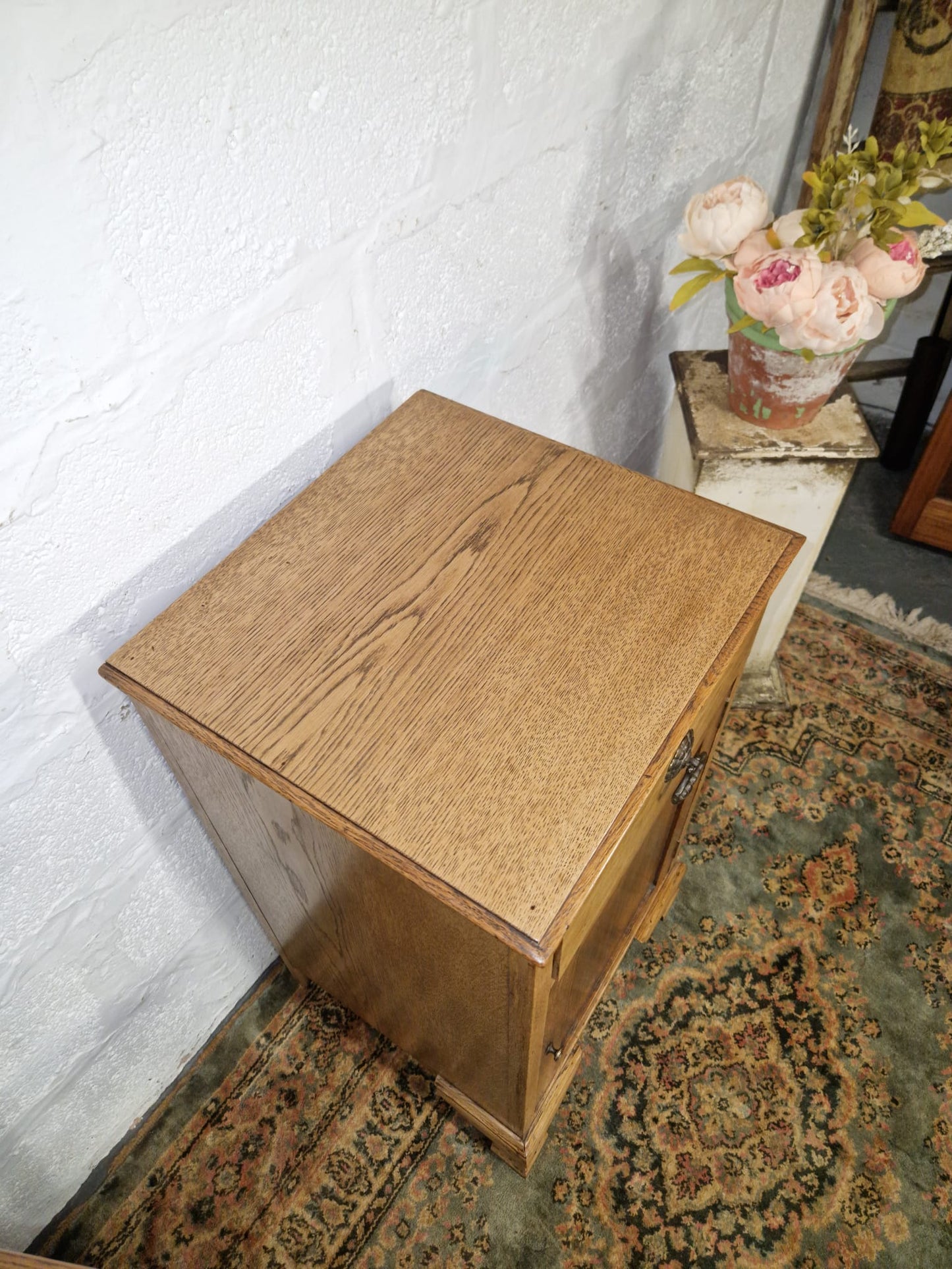 Antique Oak Bedside Cabinet Cupboard Side Table Night Stand With Drawer