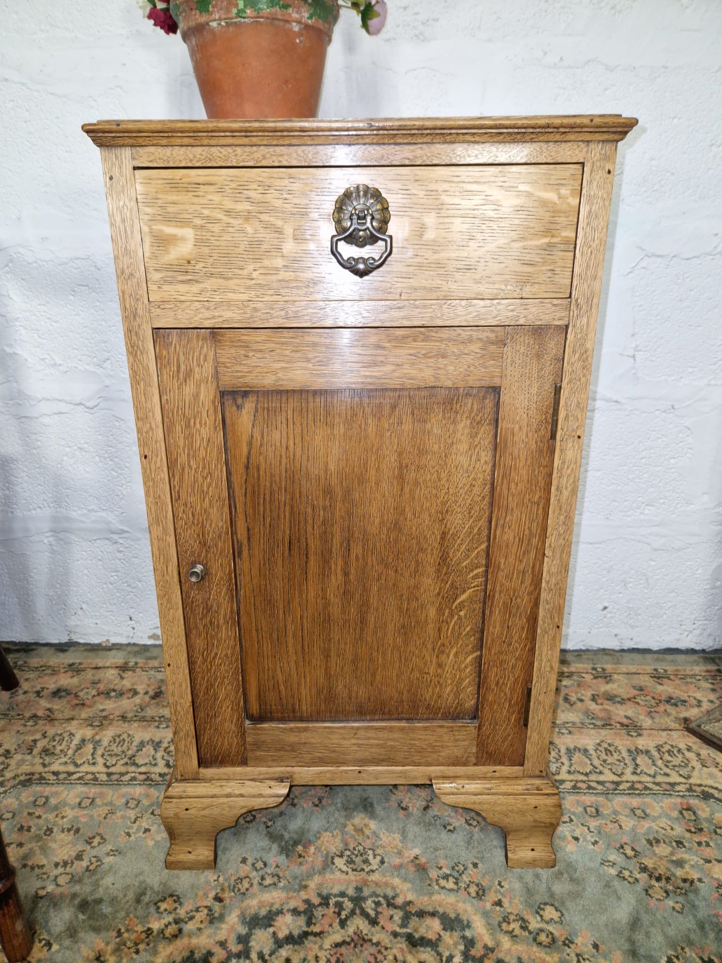 Antique Oak Bedside Cabinet Cupboard Side Table Night Stand With Drawer