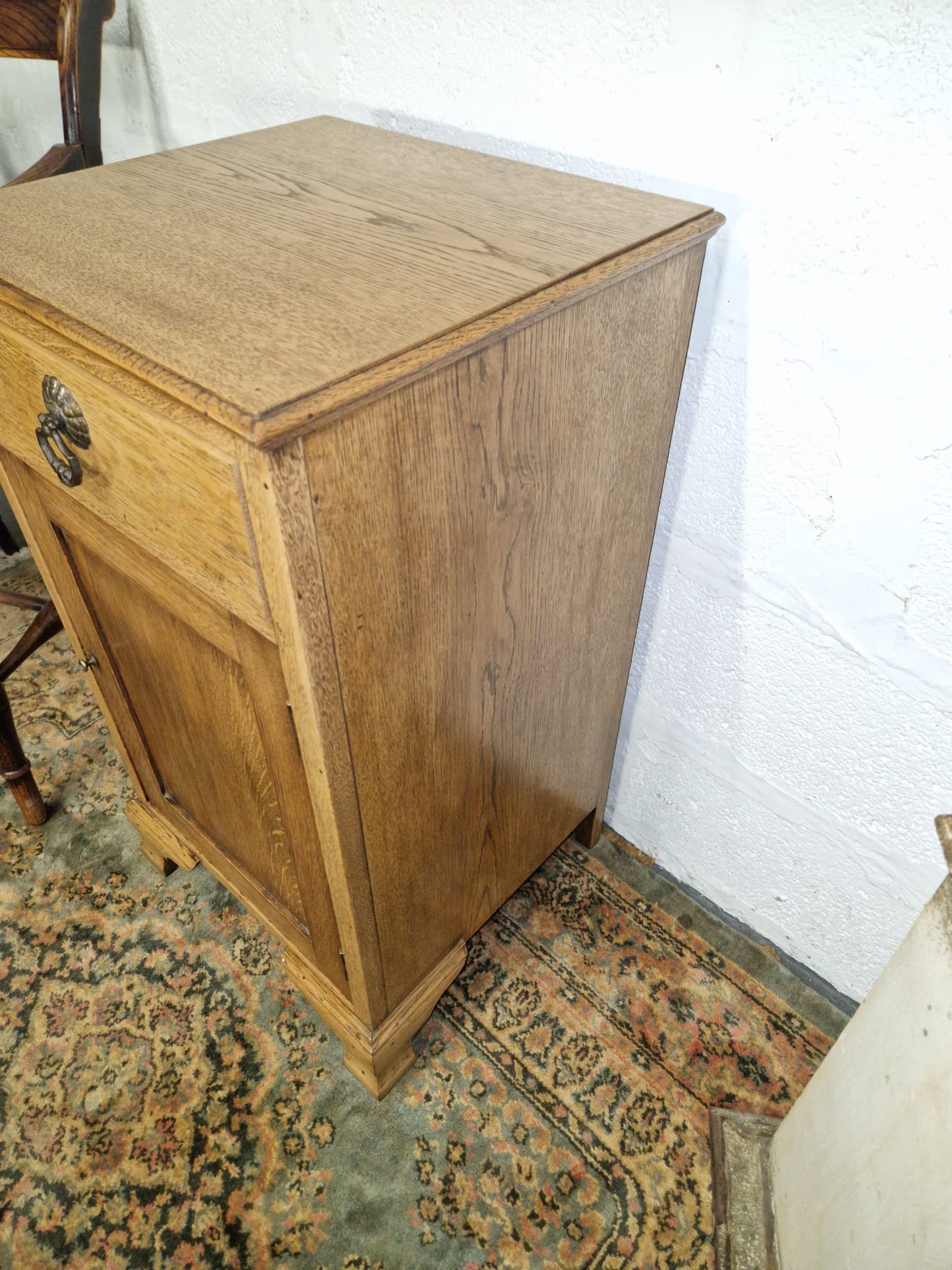 Antique Oak Bedside Cabinet Cupboard Side Table Night Stand With Drawer