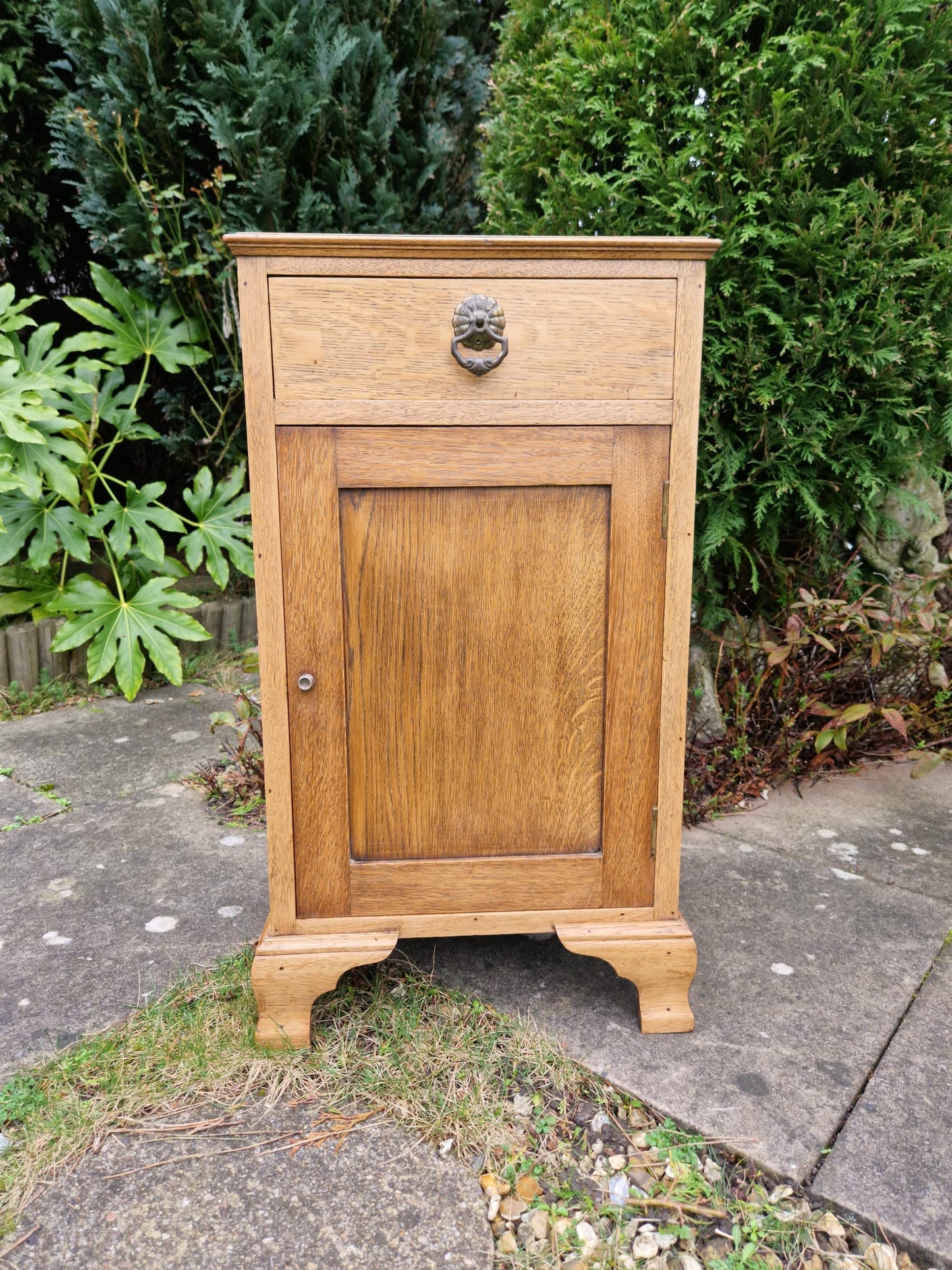 Antique Oak Bedside Cabinet Cupboard Side Table Night Stand With Drawer