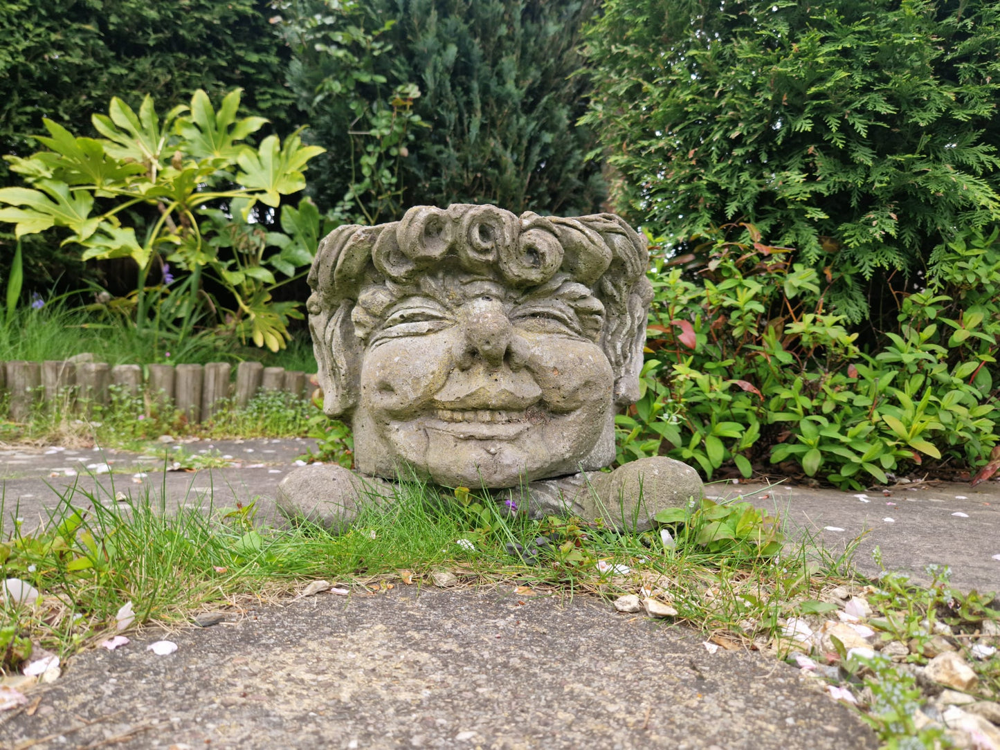 Vintage Composite Stone Garden Flower Pot Planter Gargoyle Hobbit Funny Face