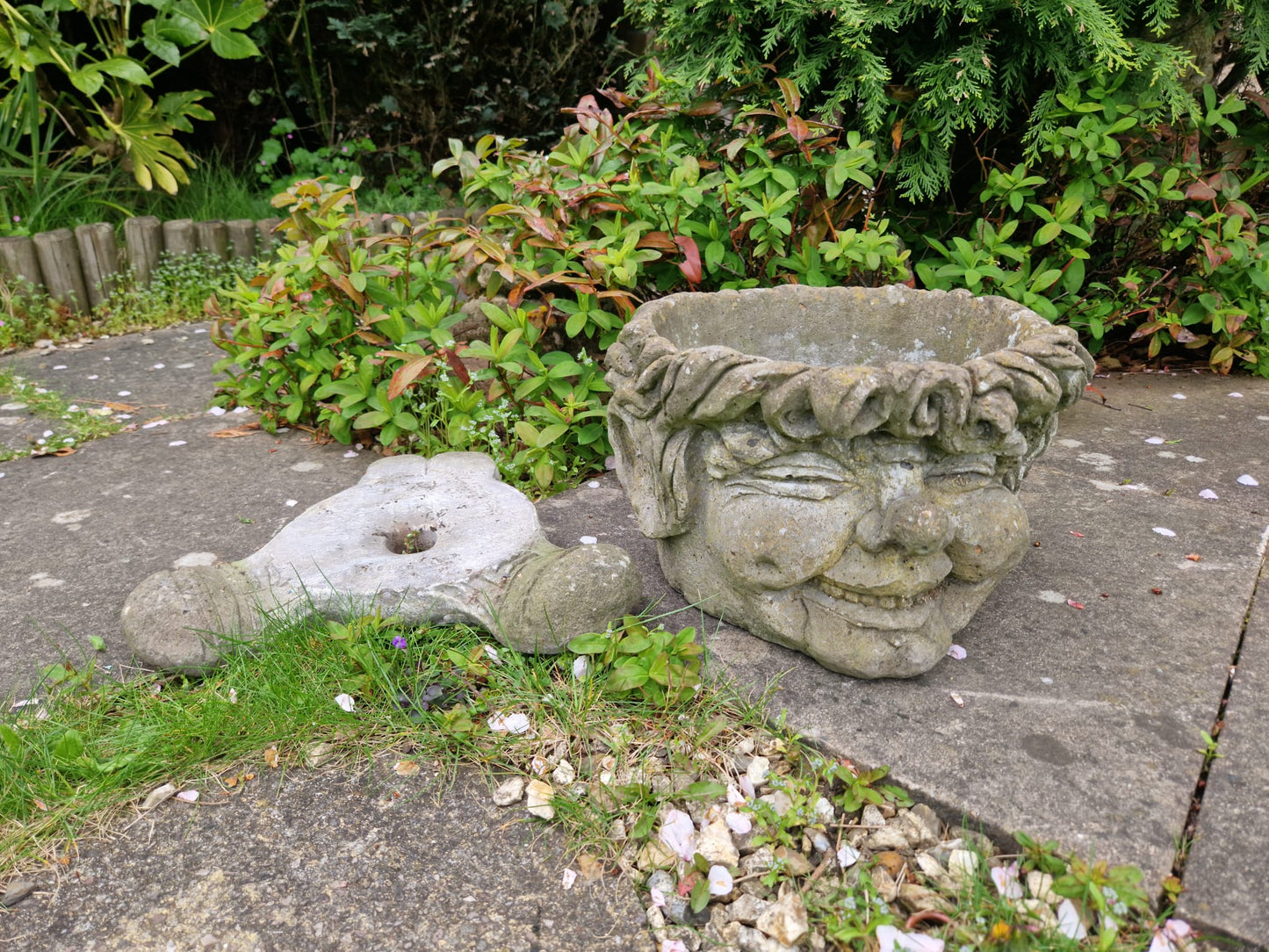 Vintage Composite Stone Garden Flower Pot Planter Gargoyle Hobbit Funny Face