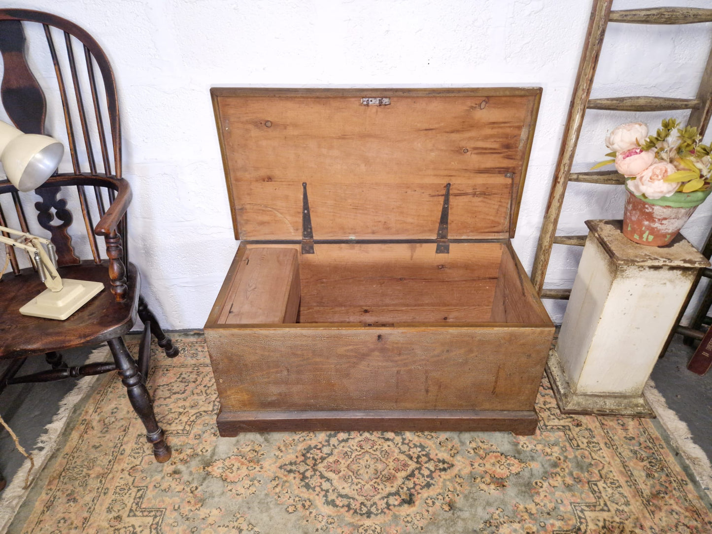 Antique Pine Box Chest Coffee Table, Blanket Box Trunk Original Finish