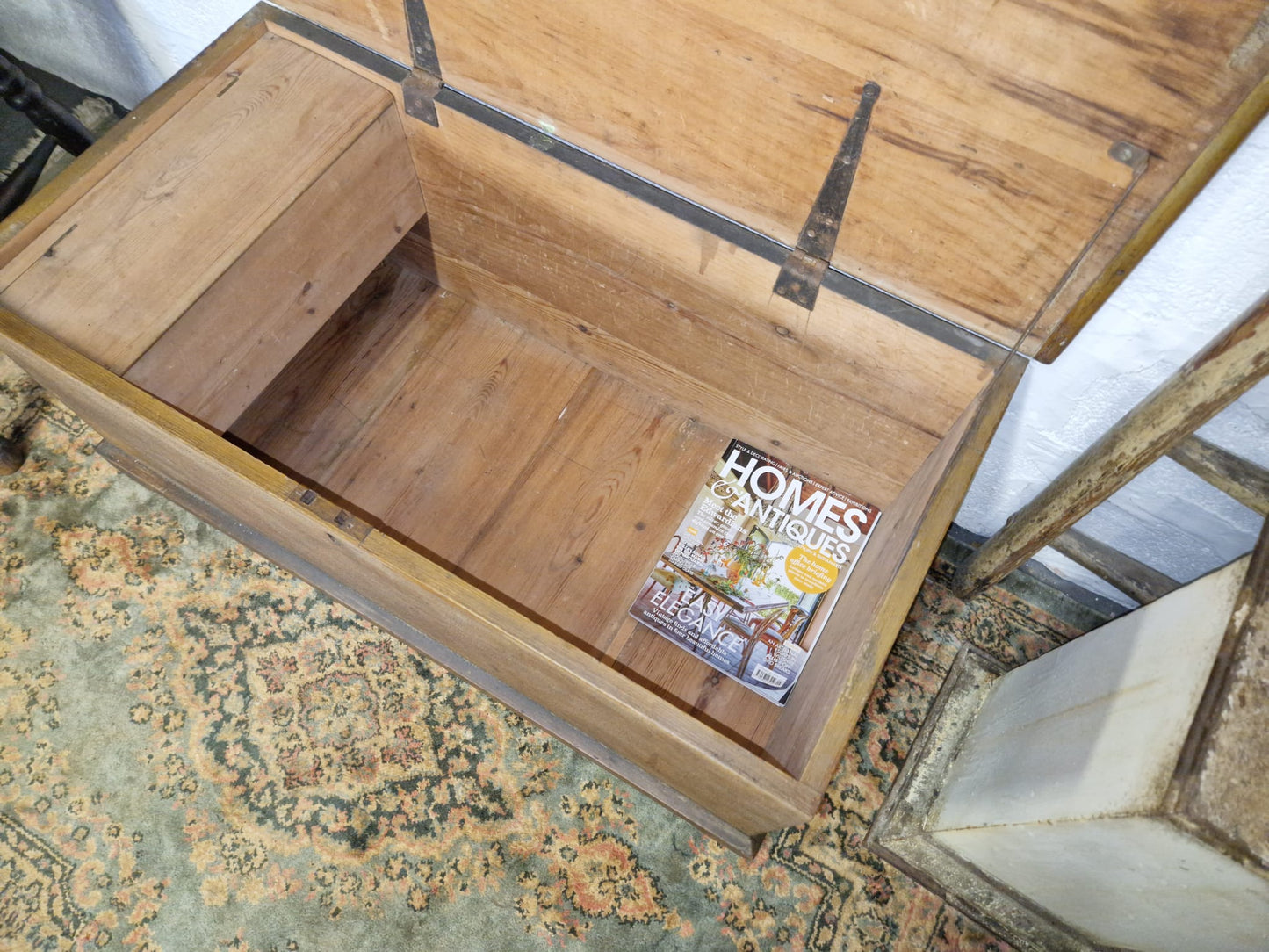 Antique Pine Box Chest Coffee Table, Blanket Box Trunk Original Finish