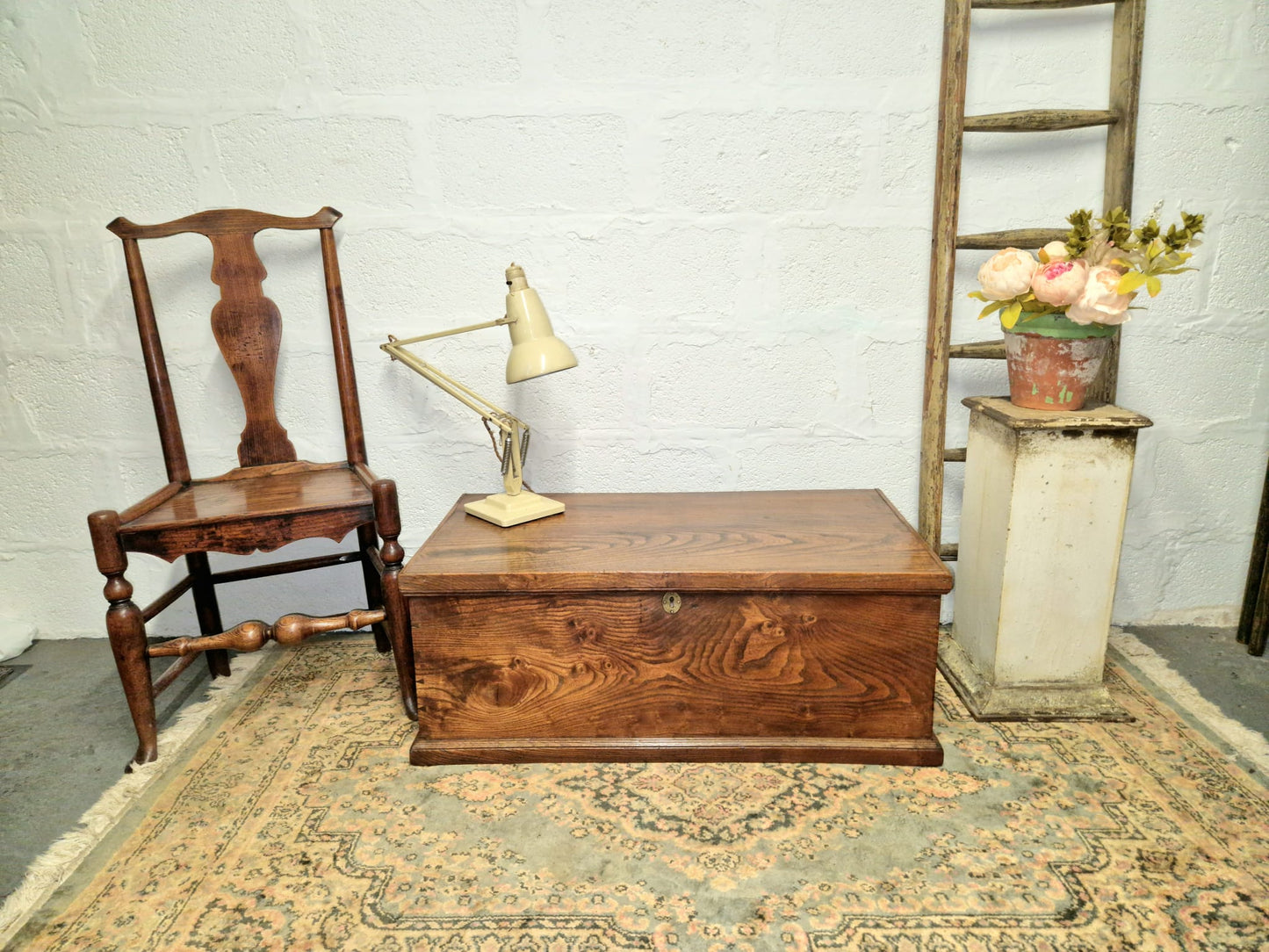 Antique Elm Box Chest Coffee Table, Blanket Box Trunk Original Finish