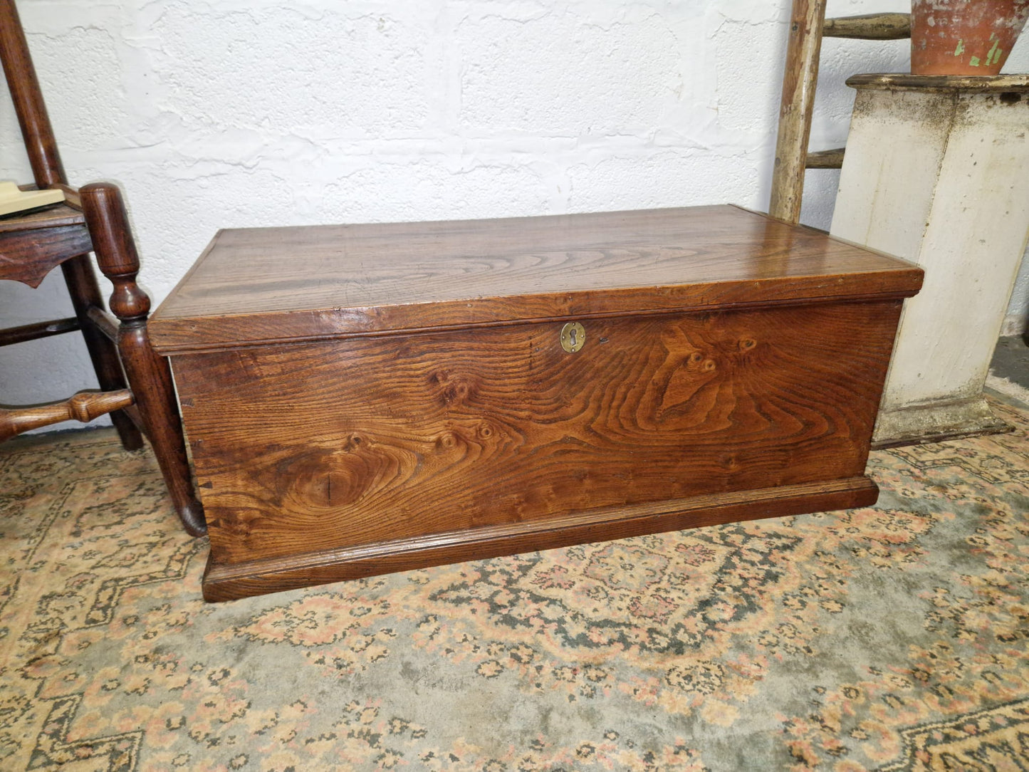 Antique Elm Box Chest Coffee Table, Blanket Box Trunk Original Finish