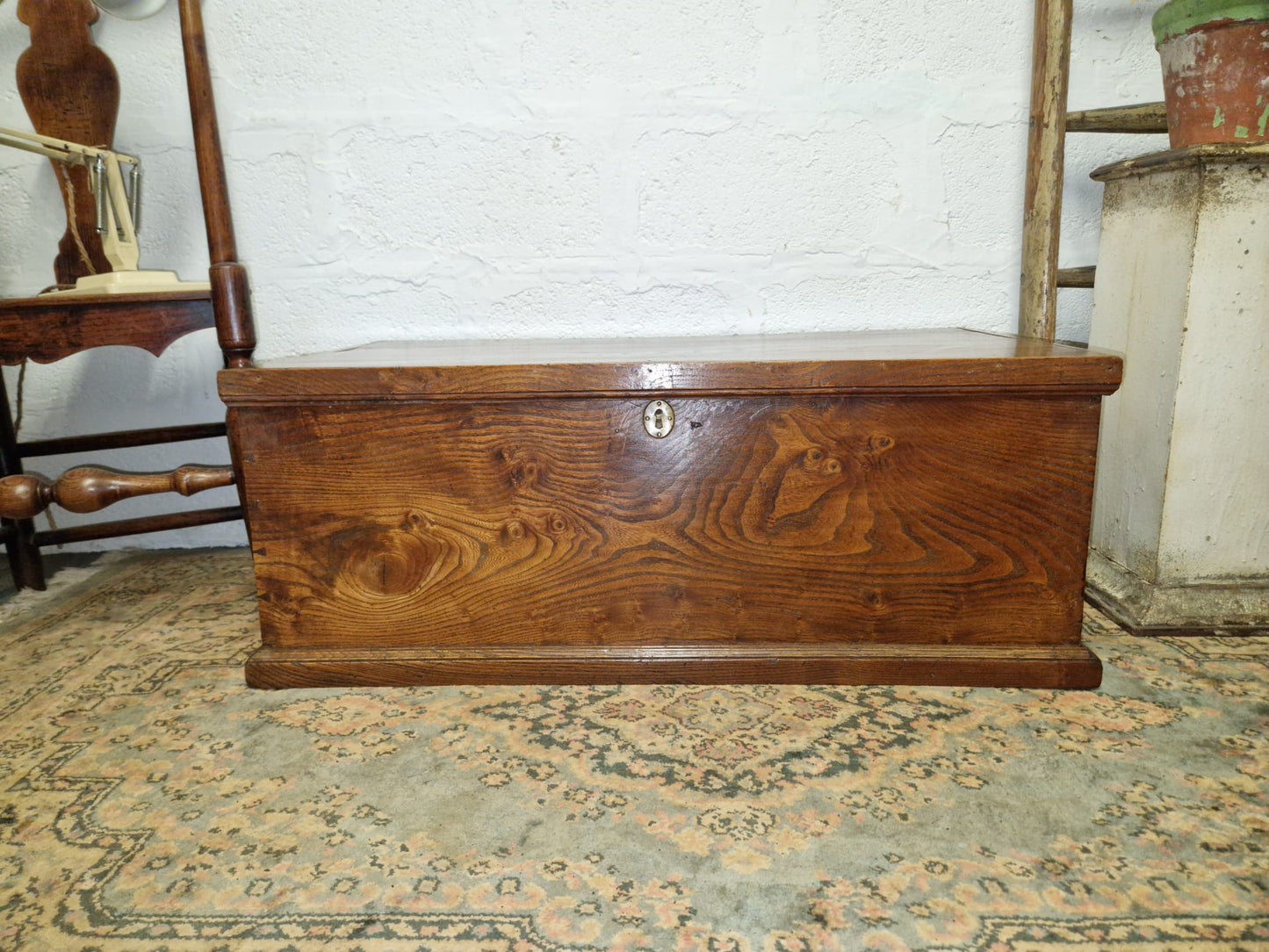 Antique Elm Box Chest Coffee Table, Blanket Box Trunk Original Finish