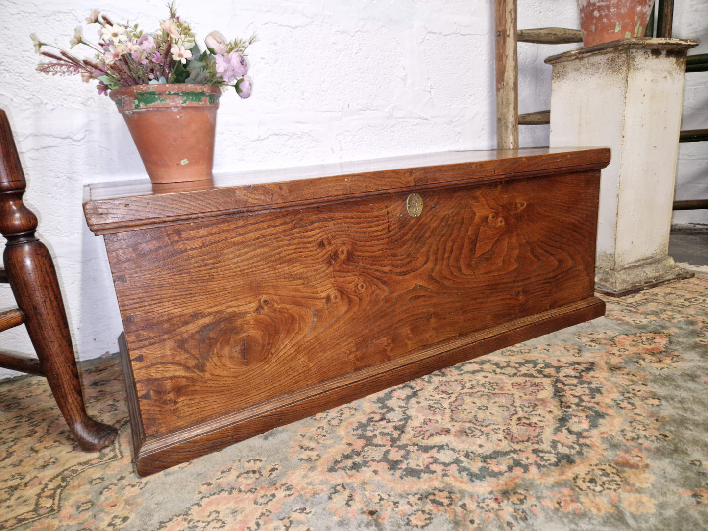 Antique Elm Box Chest Coffee Table, Blanket Box Trunk Original Finish