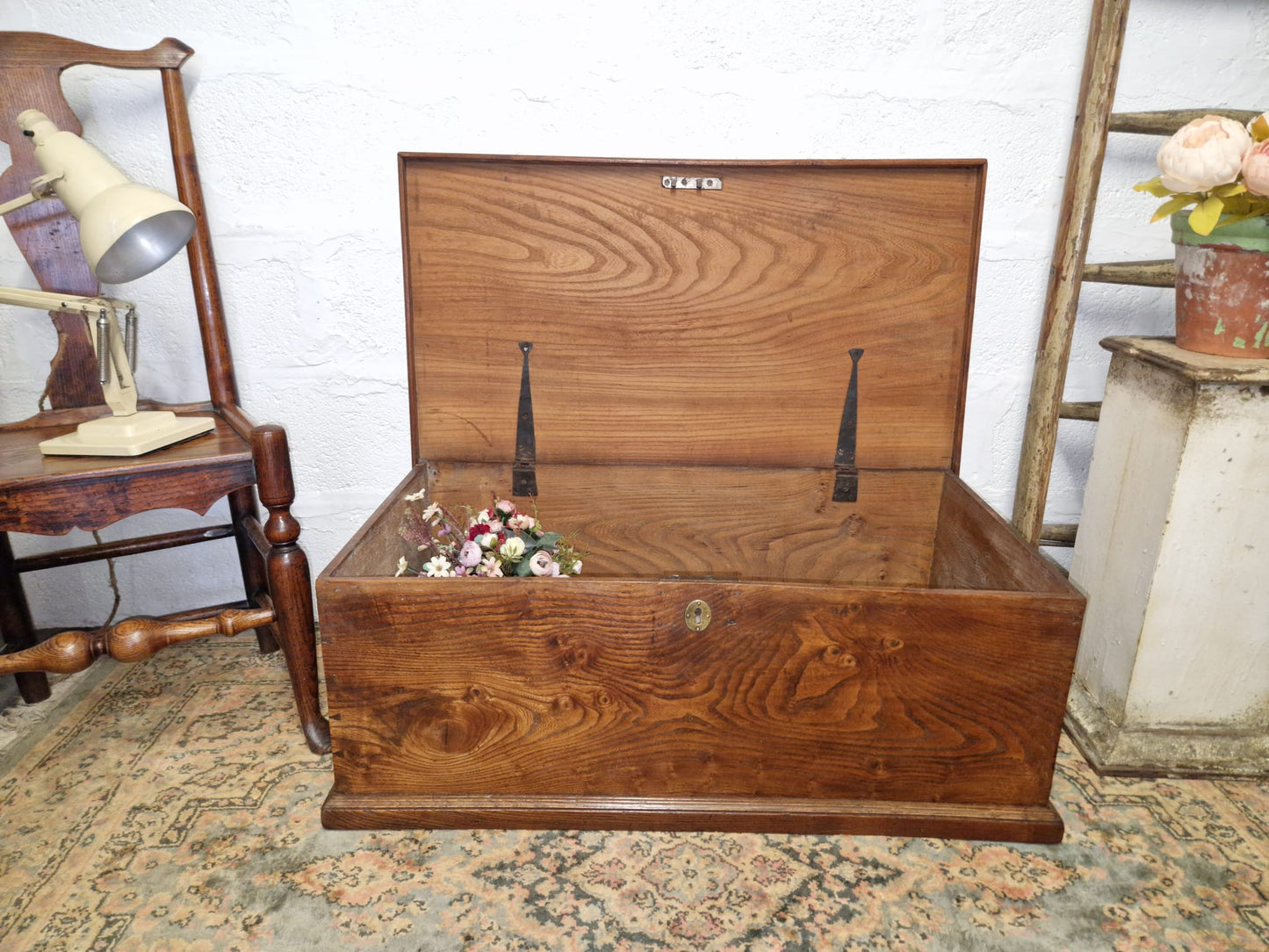 Antique Elm Box Chest Coffee Table, Blanket Box Trunk Original Finish