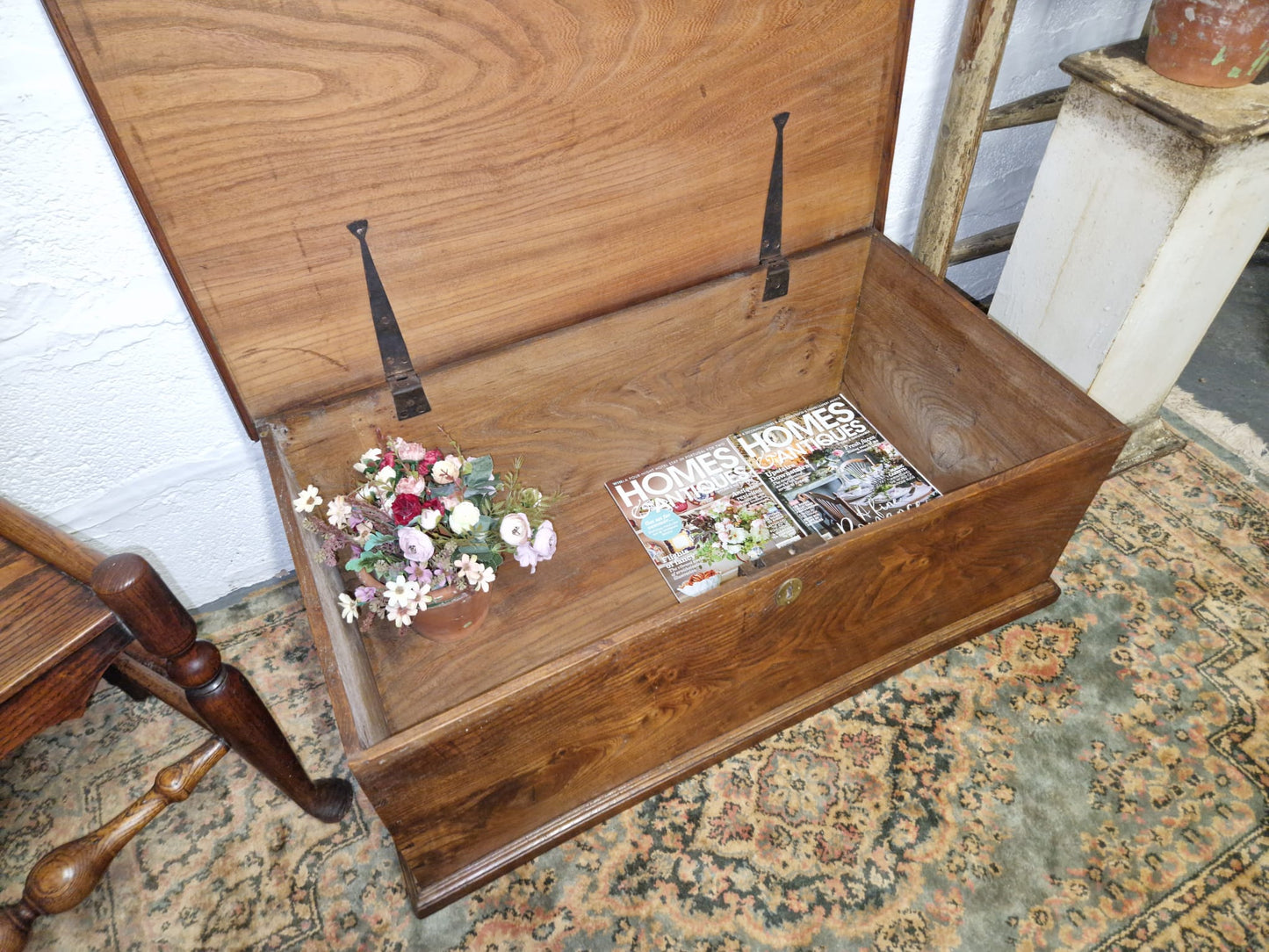 Antique Elm Box Chest Coffee Table, Blanket Box Trunk Original Finish