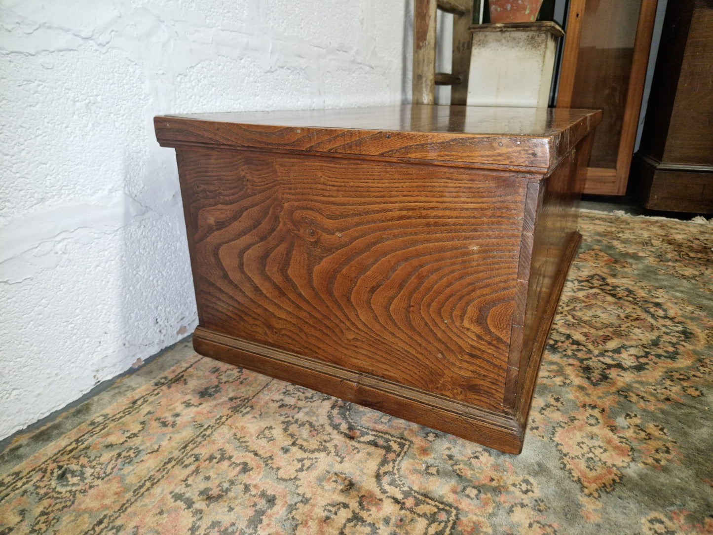 Antique Elm Box Chest Coffee Table, Blanket Box Trunk Original Finish