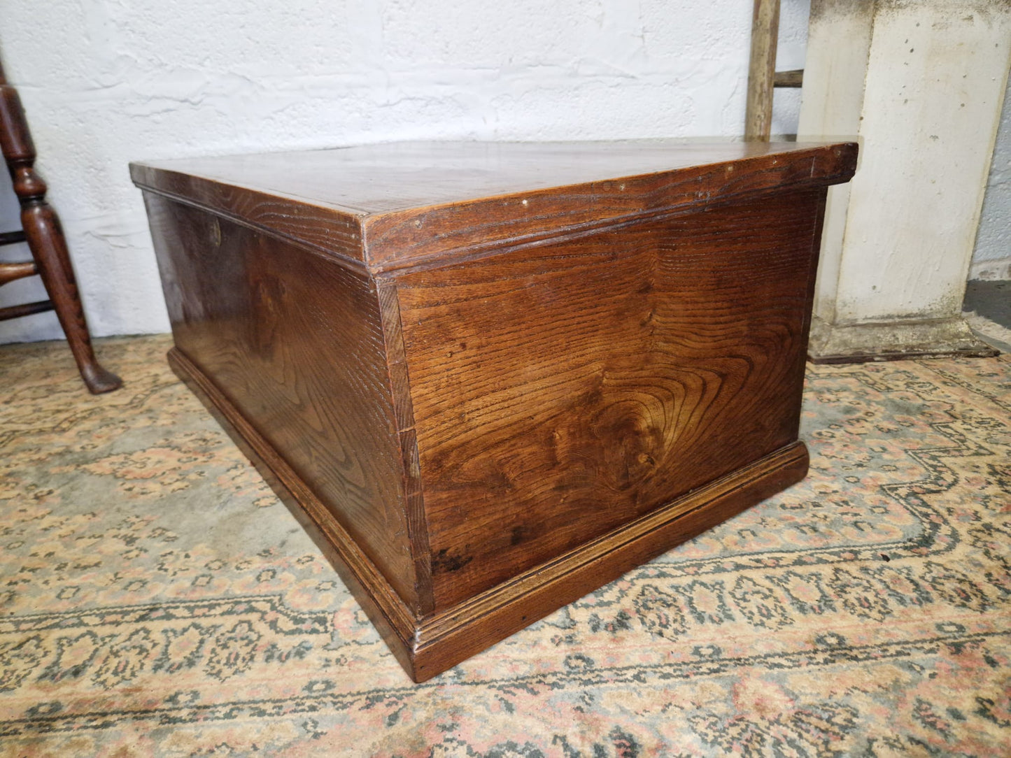 Antique Elm Box Chest Coffee Table, Blanket Box Trunk Original Finish