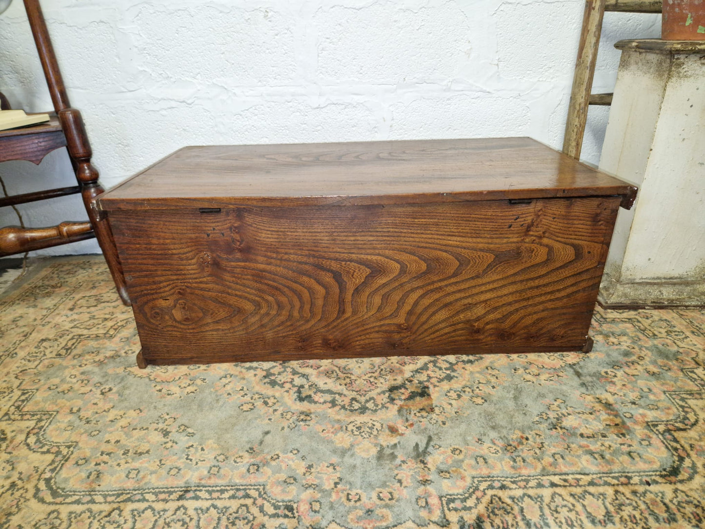 Antique Elm Box Chest Coffee Table, Blanket Box Trunk Original Finish