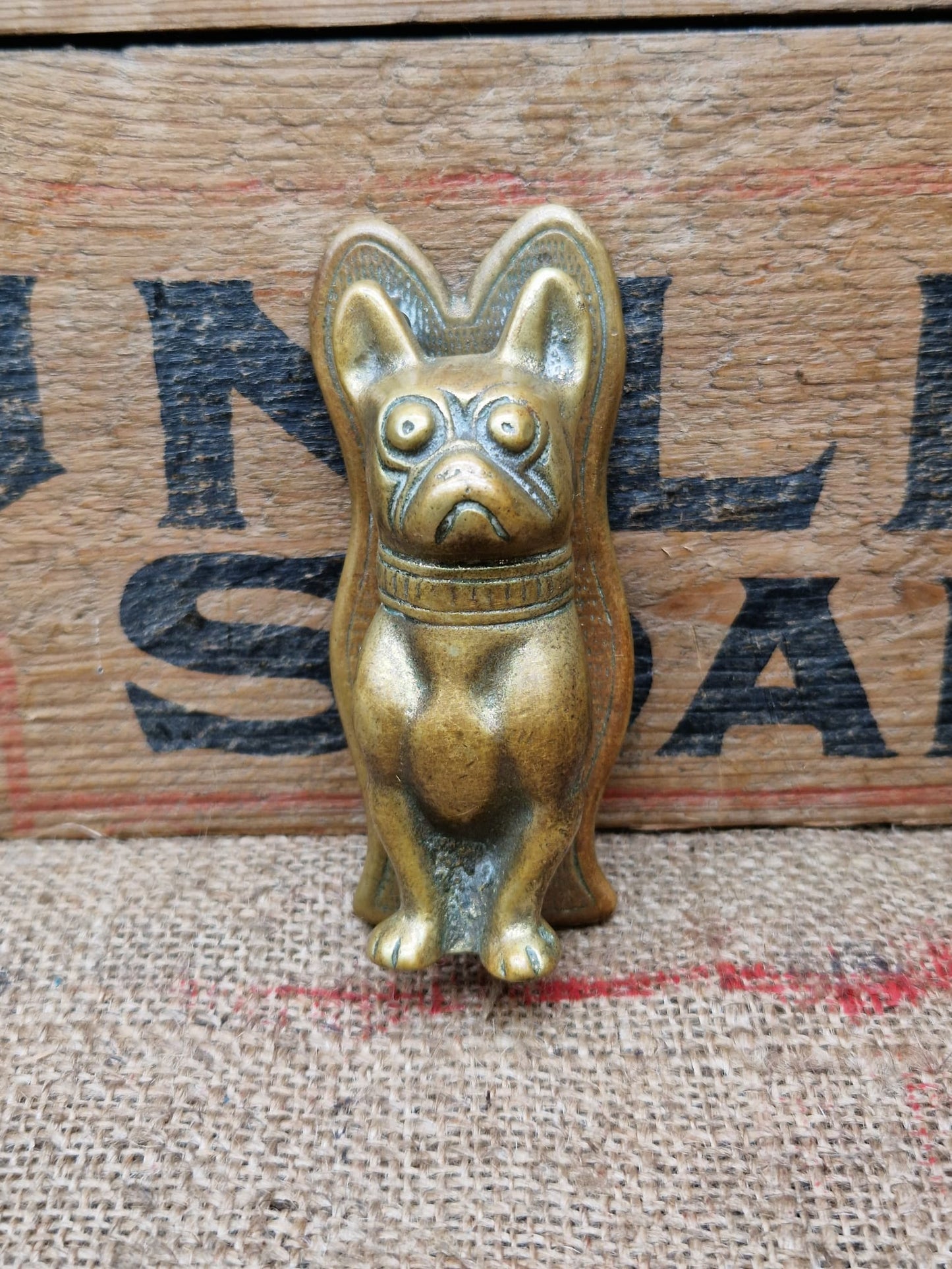 Antique Brass Figural Door Knocker French Bulldog Frenchie Dogs