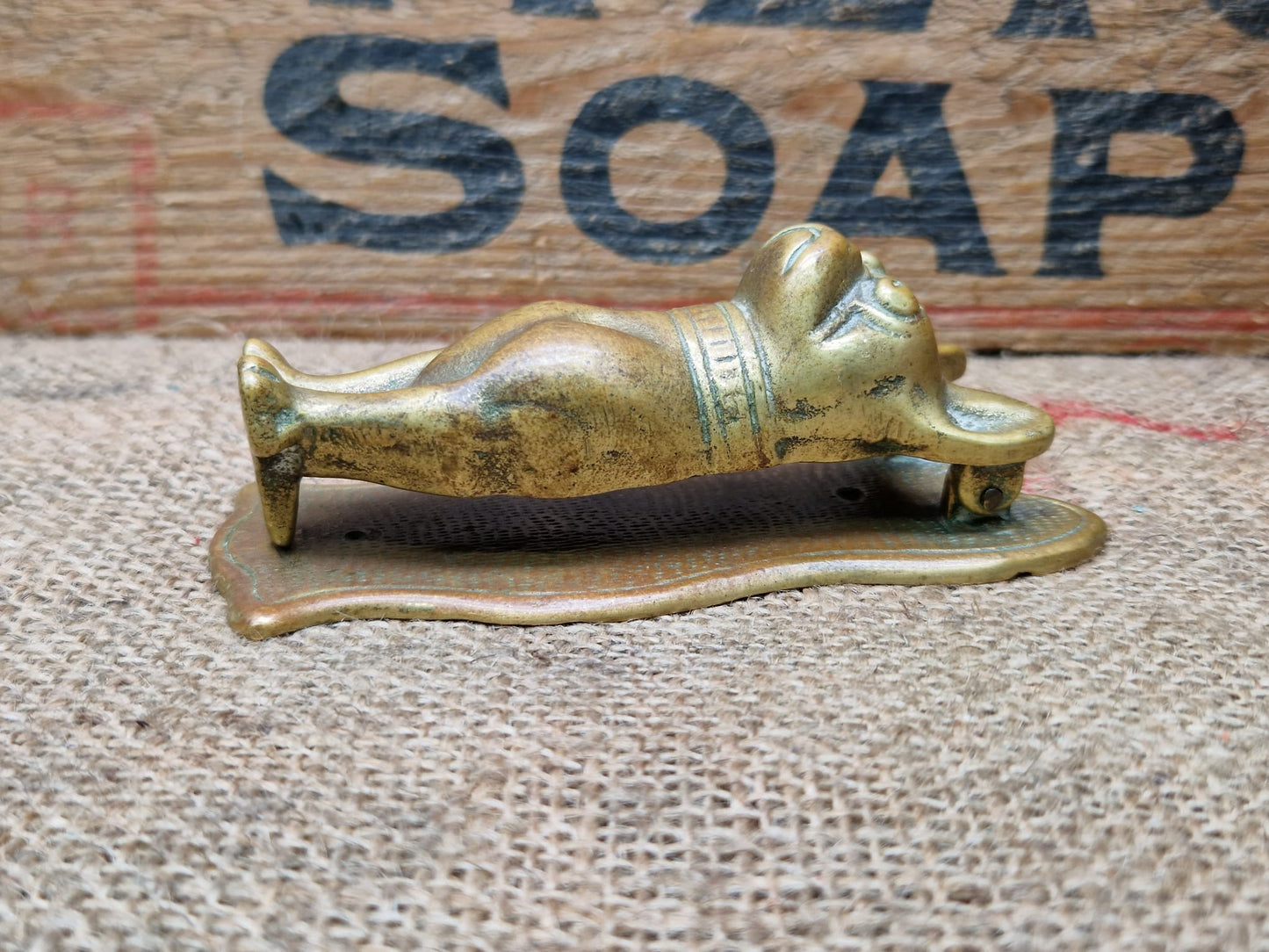 Antique Brass Figural Door Knocker French Bulldog Frenchie Dogs