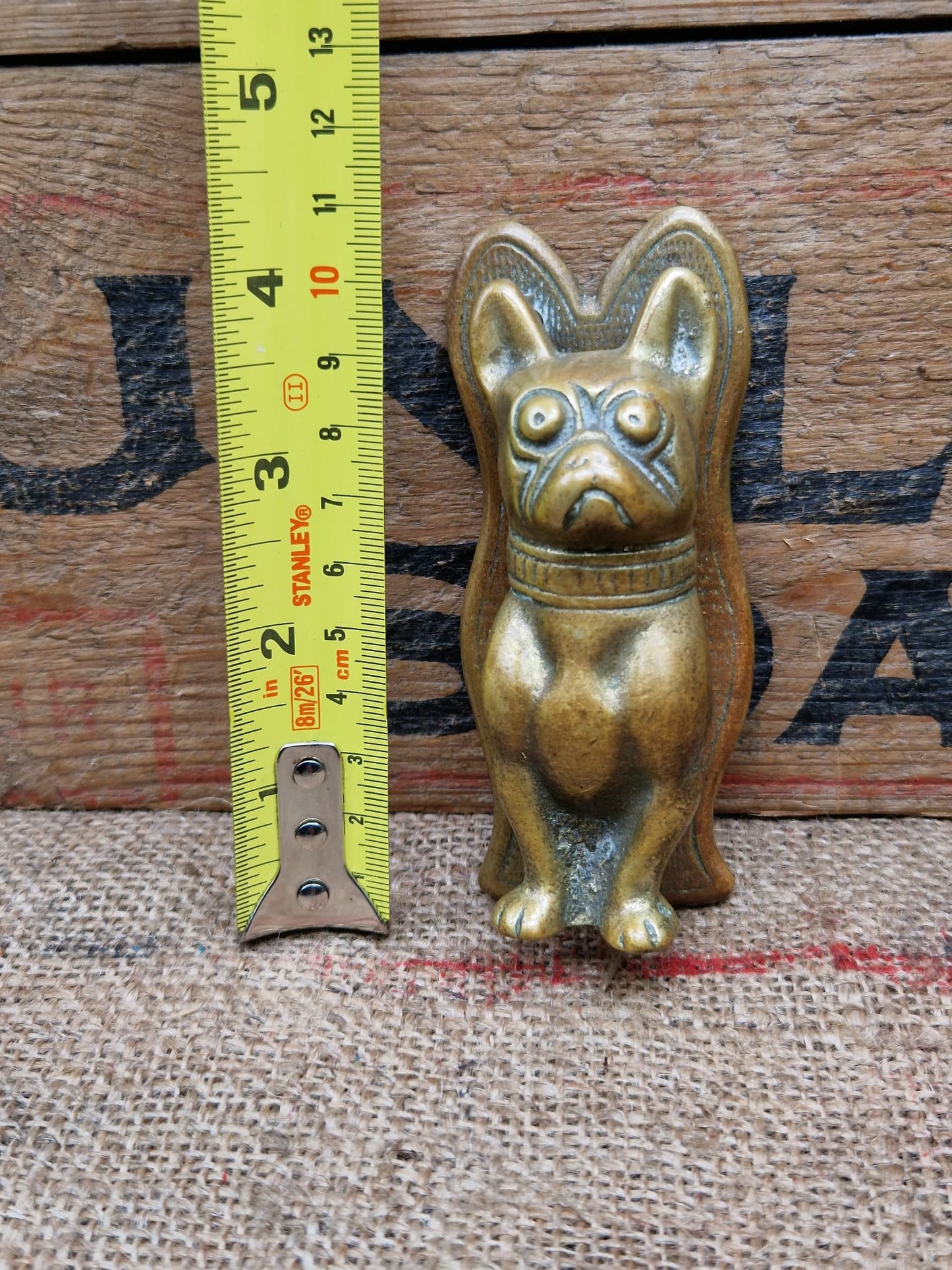 Antique Brass Figural Door Knocker French Bulldog Frenchie Dogs