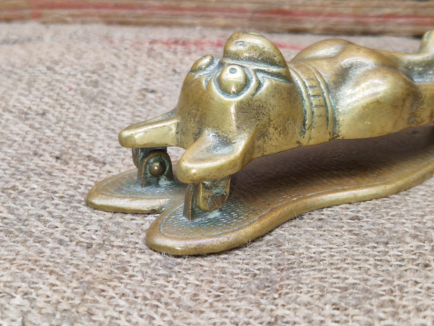 Antique Brass Figural Door Knocker French Bulldog Frenchie Dogs