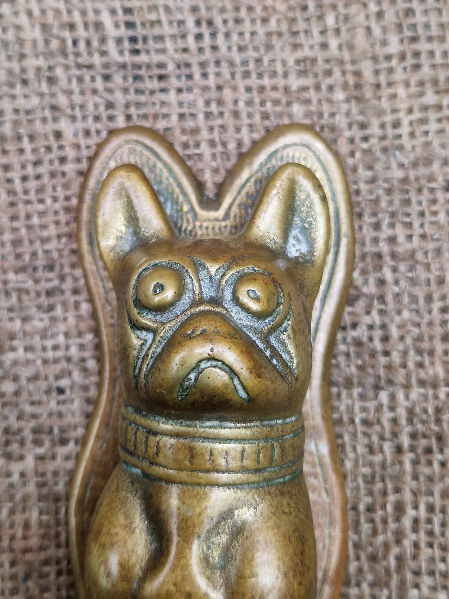 Antique Brass Figural Door Knocker French Bulldog Frenchie Dogs