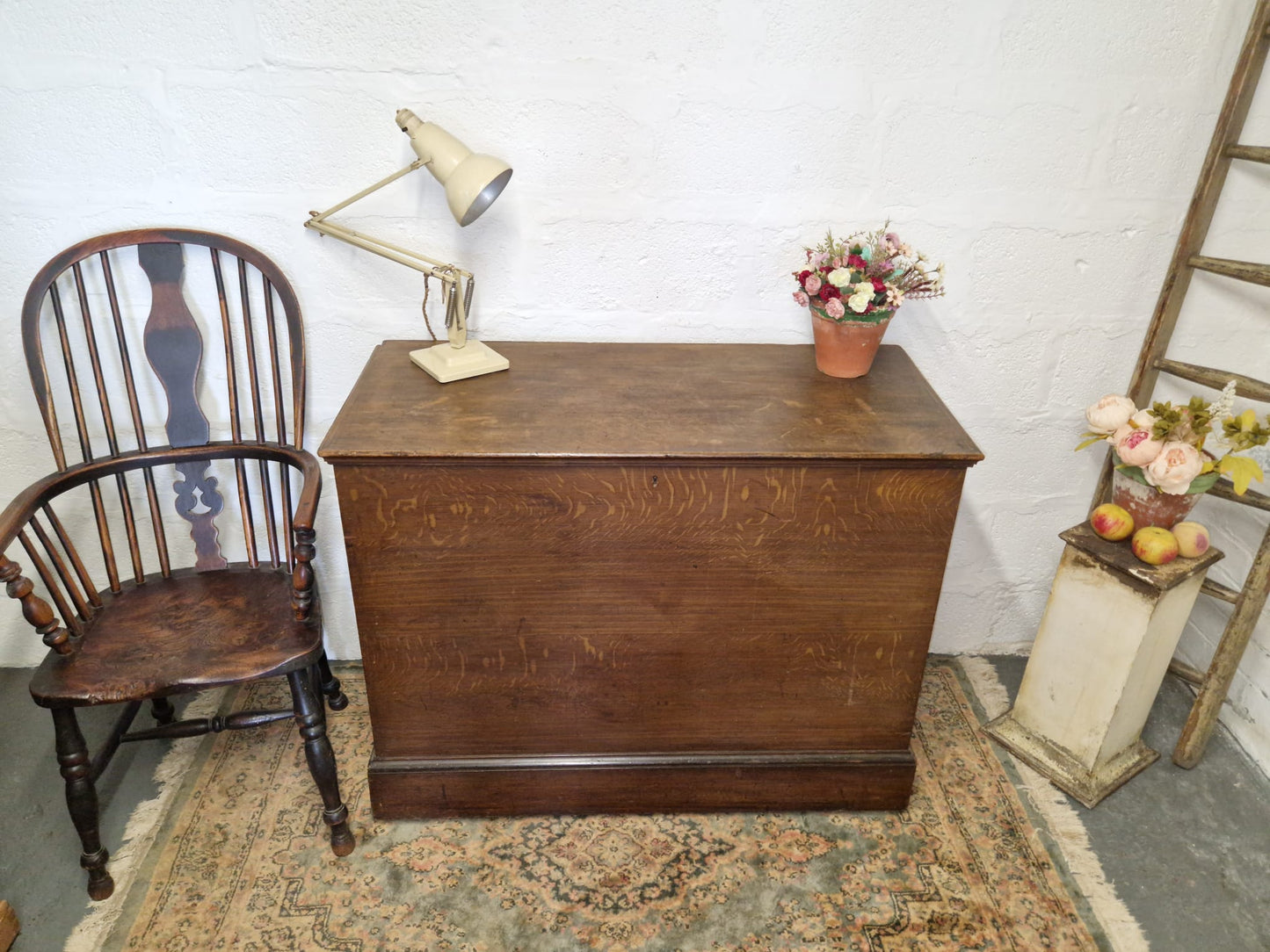 LARGE Antique Chest Original Scumble Wooden Storage Trunk, Blanket Box